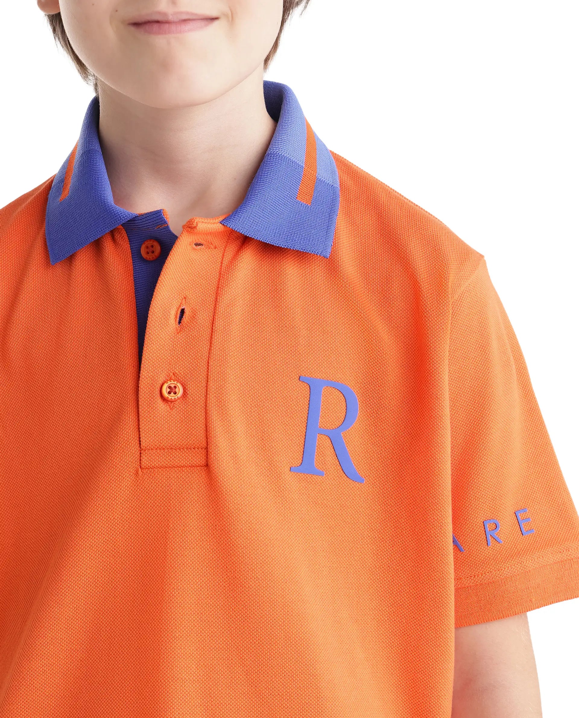 Rare Ones Kids Lora Orange Cotton Blend Fabric Button Closure Regular Fit Graphic Print Polo