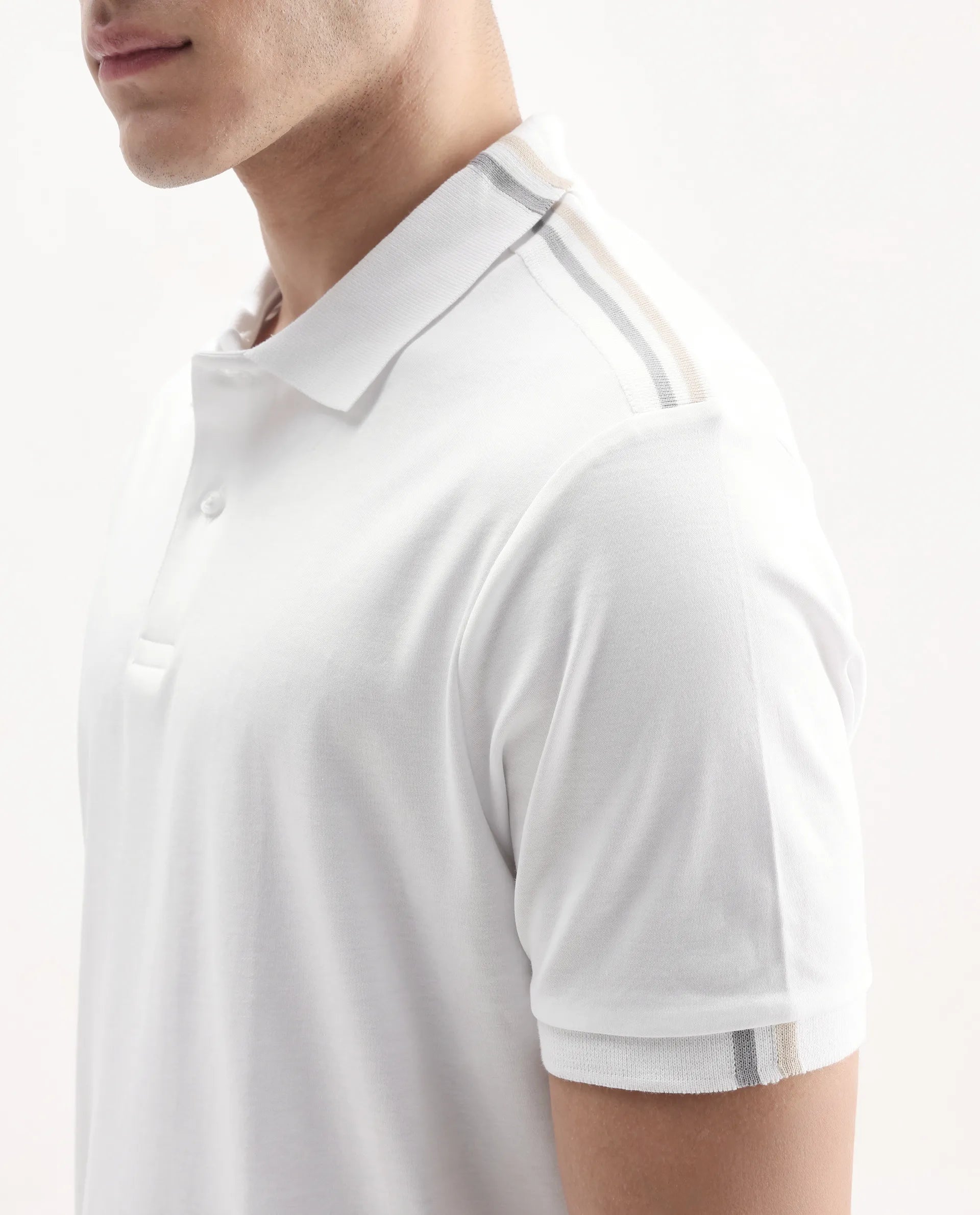 Rare Rabbit Men Loui Off White Cotton Fabric Striped Short Sleeve And Collar Neck Plain Polo