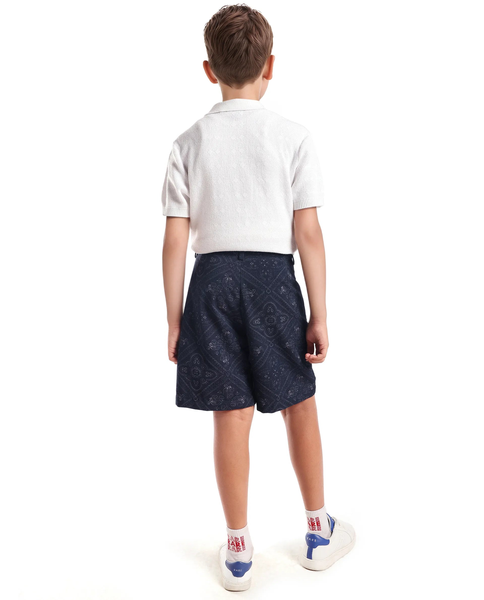 Rare Ones Kids Loui Navy Viscose Fabric Regular Fit Digital Print Shorts