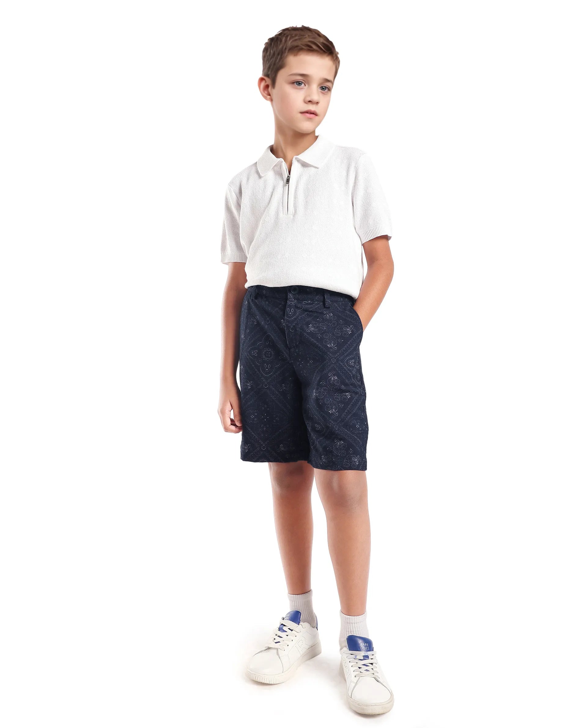 Rare Ones Kids Loui Navy Viscose Fabric Regular Fit Digital Print Shorts