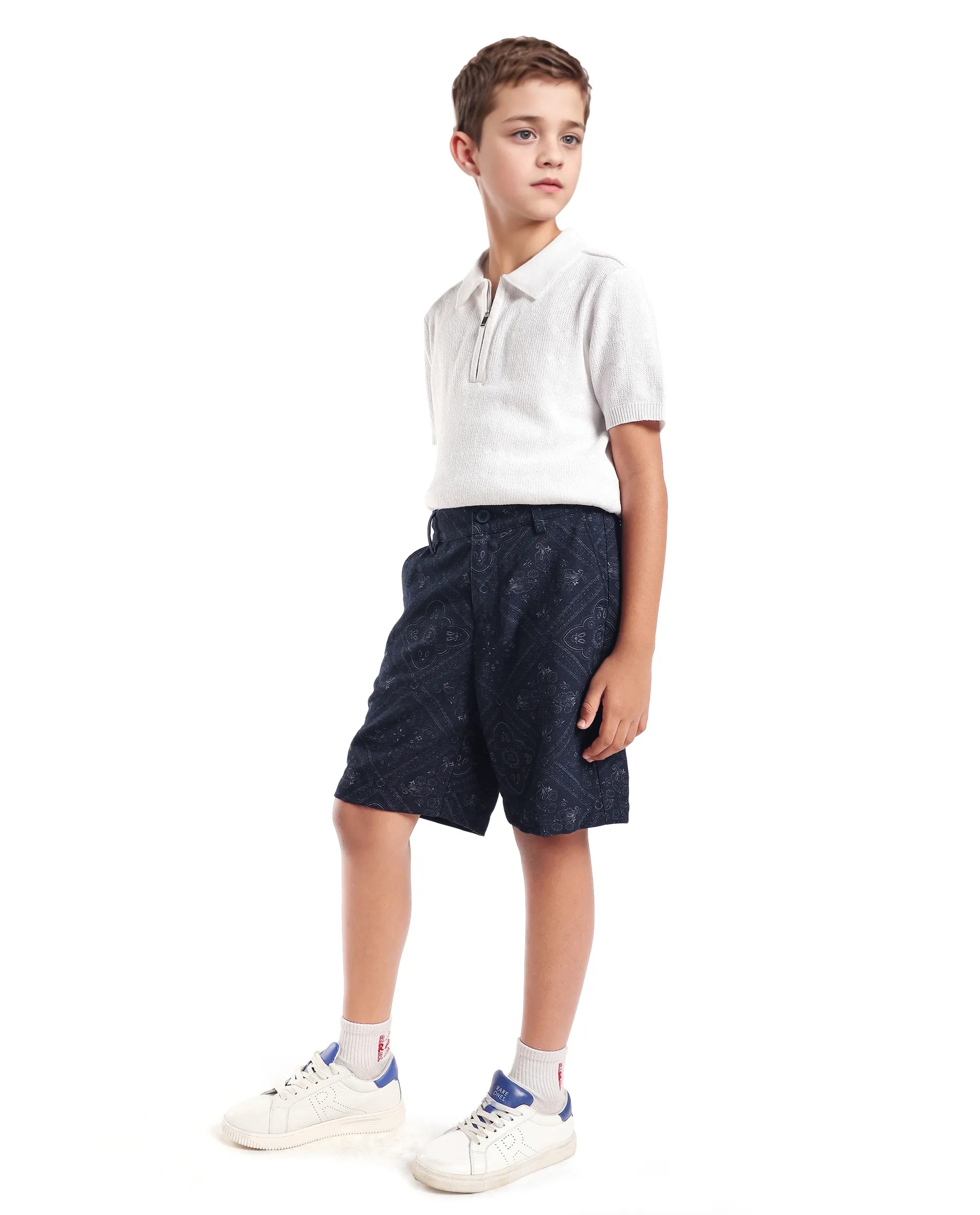 Rare Ones Kids Loui Navy Viscose Fabric Regular Fit Digital Print Shorts