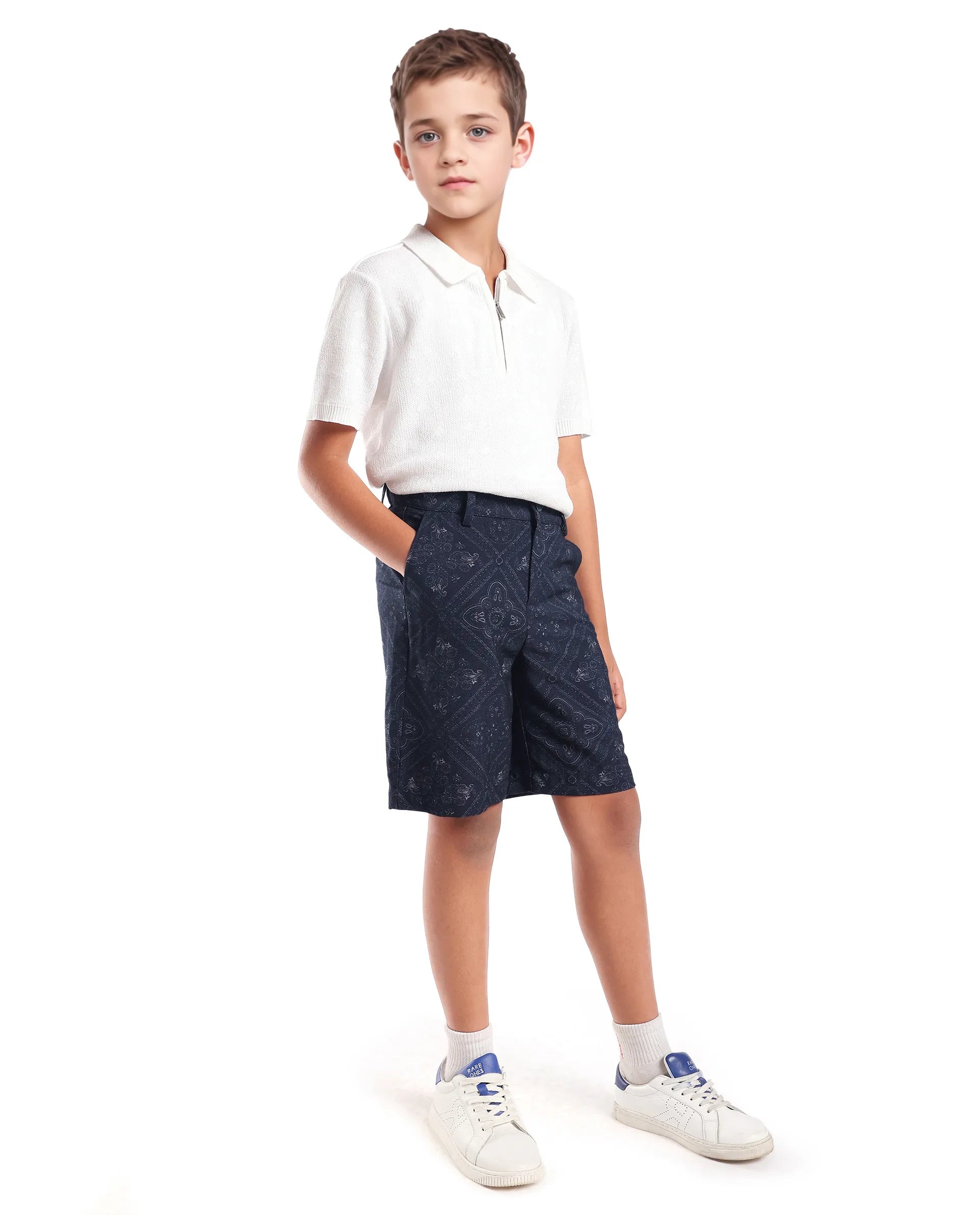 Rare Ones Kids Loui Navy Viscose Fabric Regular Fit Digital Print Shorts