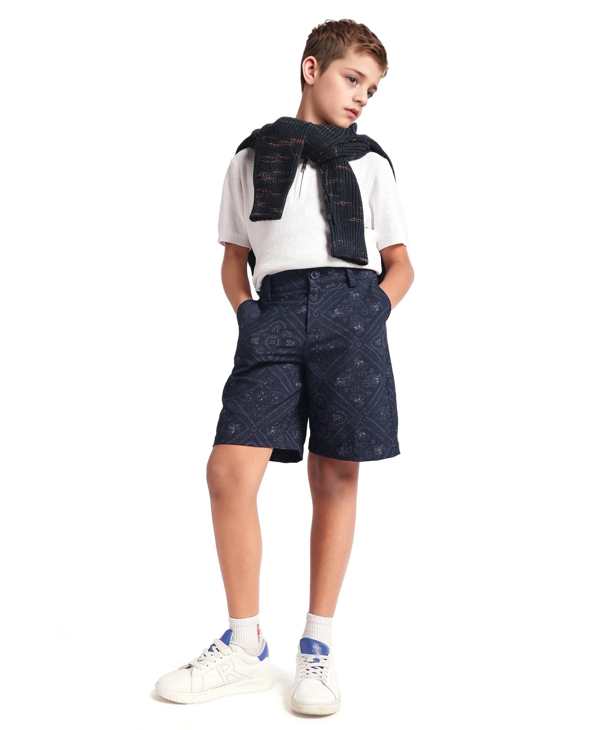 Rare Ones Kids Loui Navy Viscose Fabric Regular Fit Digital Print Shorts