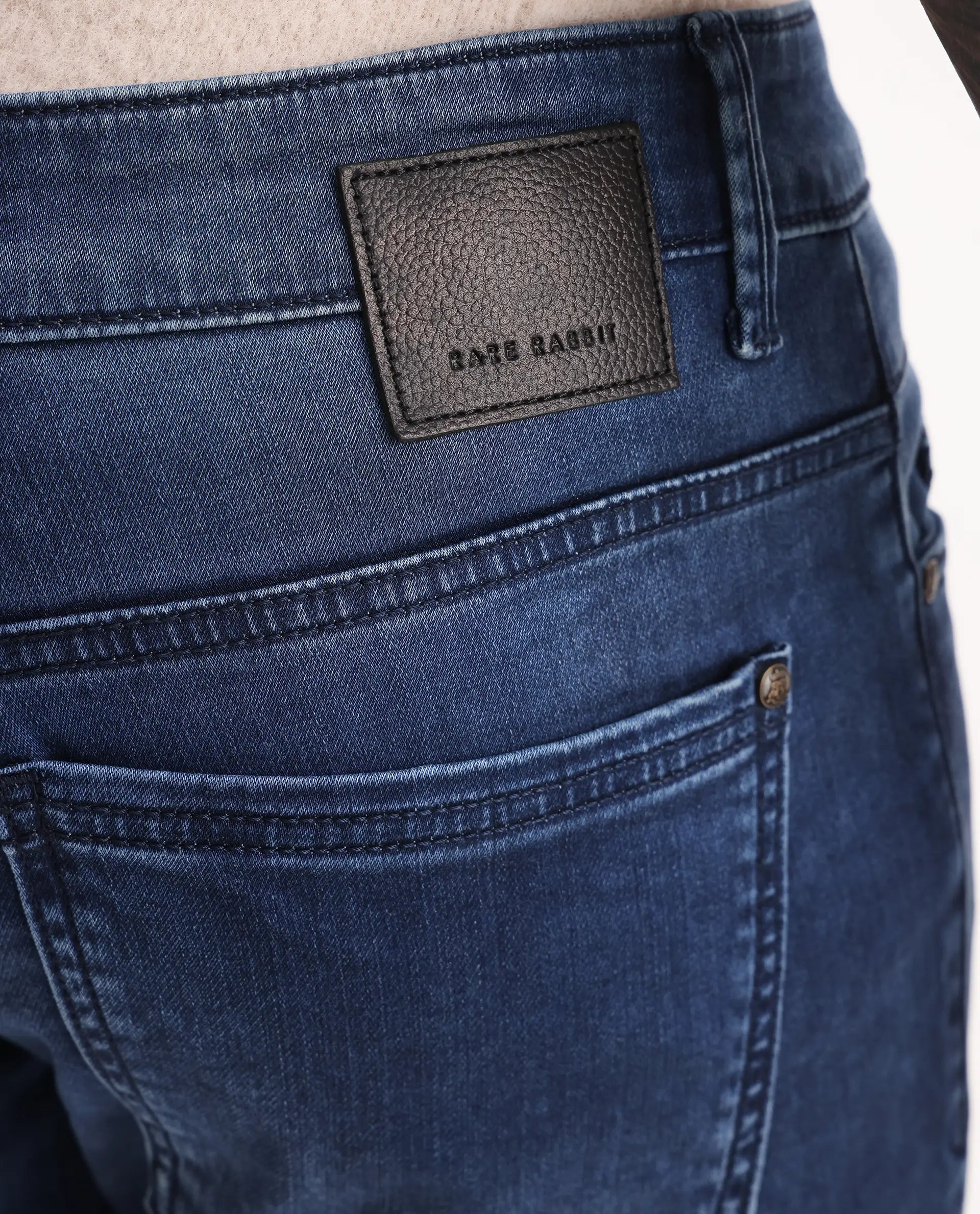 Rare Rabbit Men's Lucas-S Dark Blue Cotton Blend Plain Hawk Slim Fit Jeans