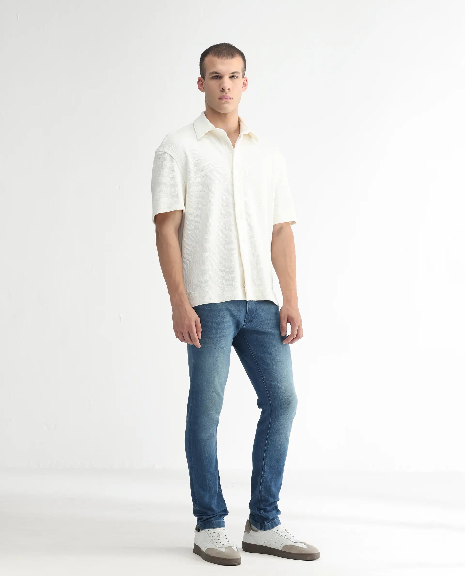 Rare Rabbit Men's Luxen Blue Cotton Plain Hawk Slim Fit Jeans