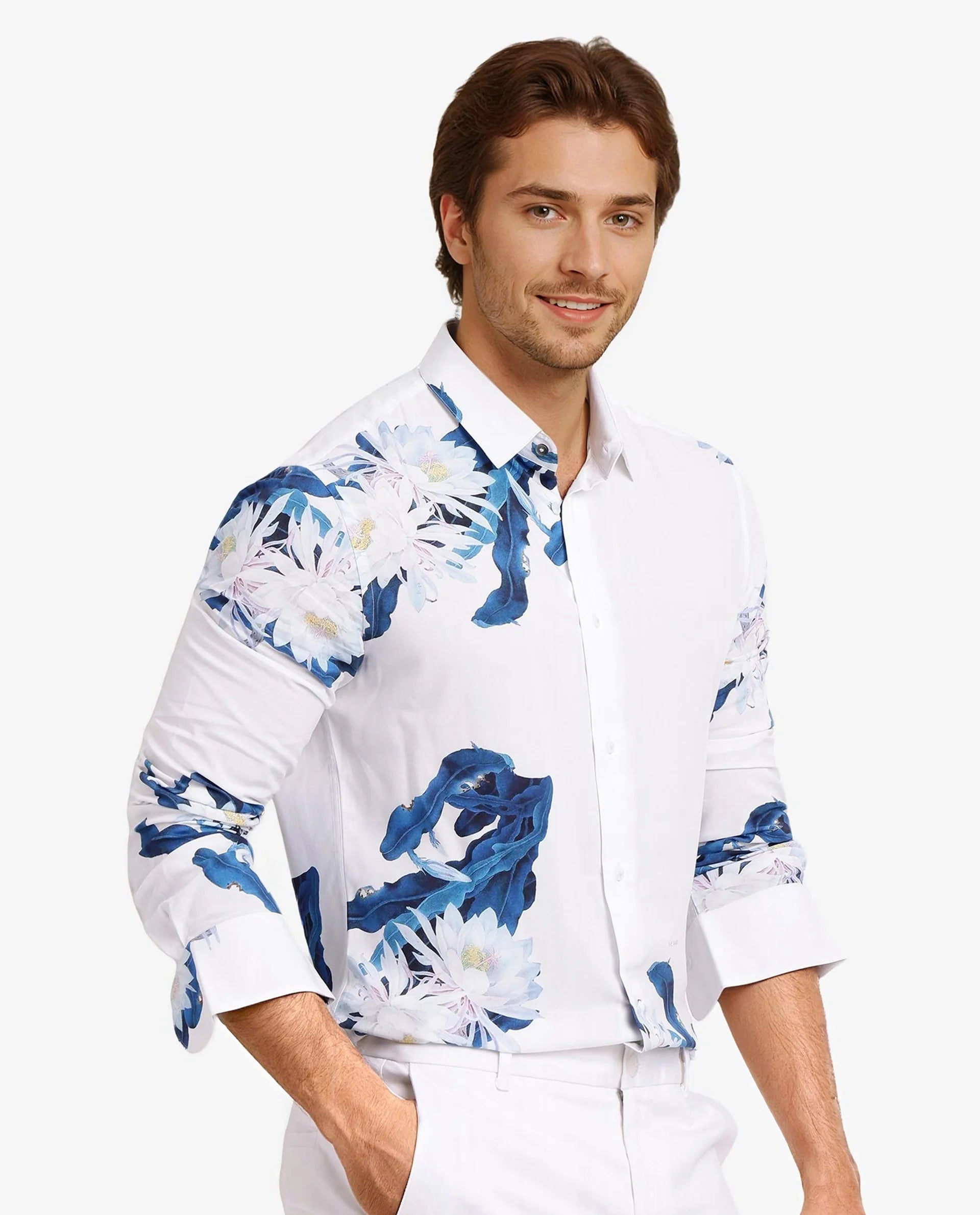 Rare Rabbit Men Lycro-1 White Full Sleeve Regular Fit Shirt