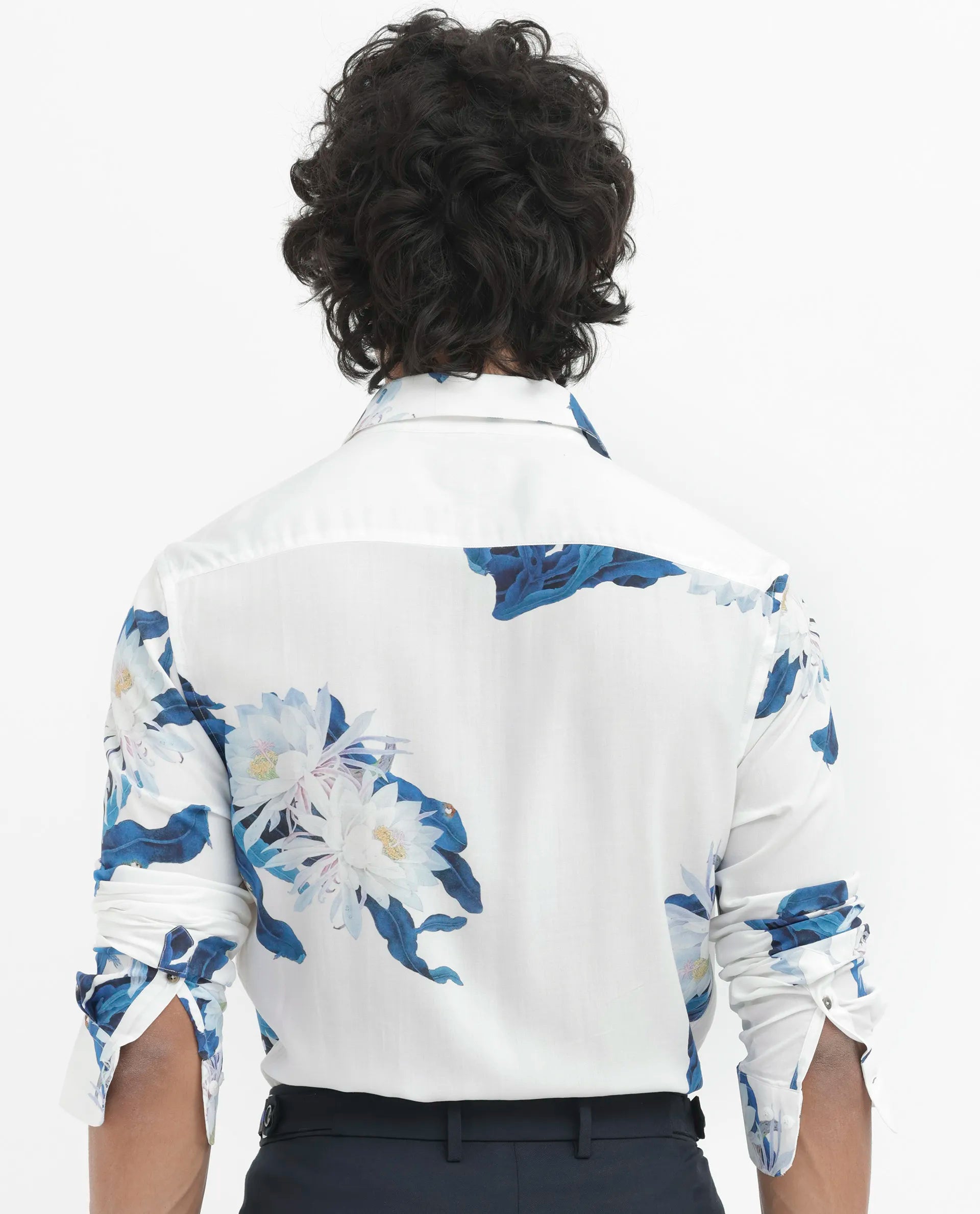 Rare Rabbit Men's Lycro White Viscose Fabric Full Sleeves Floral Print Shirt