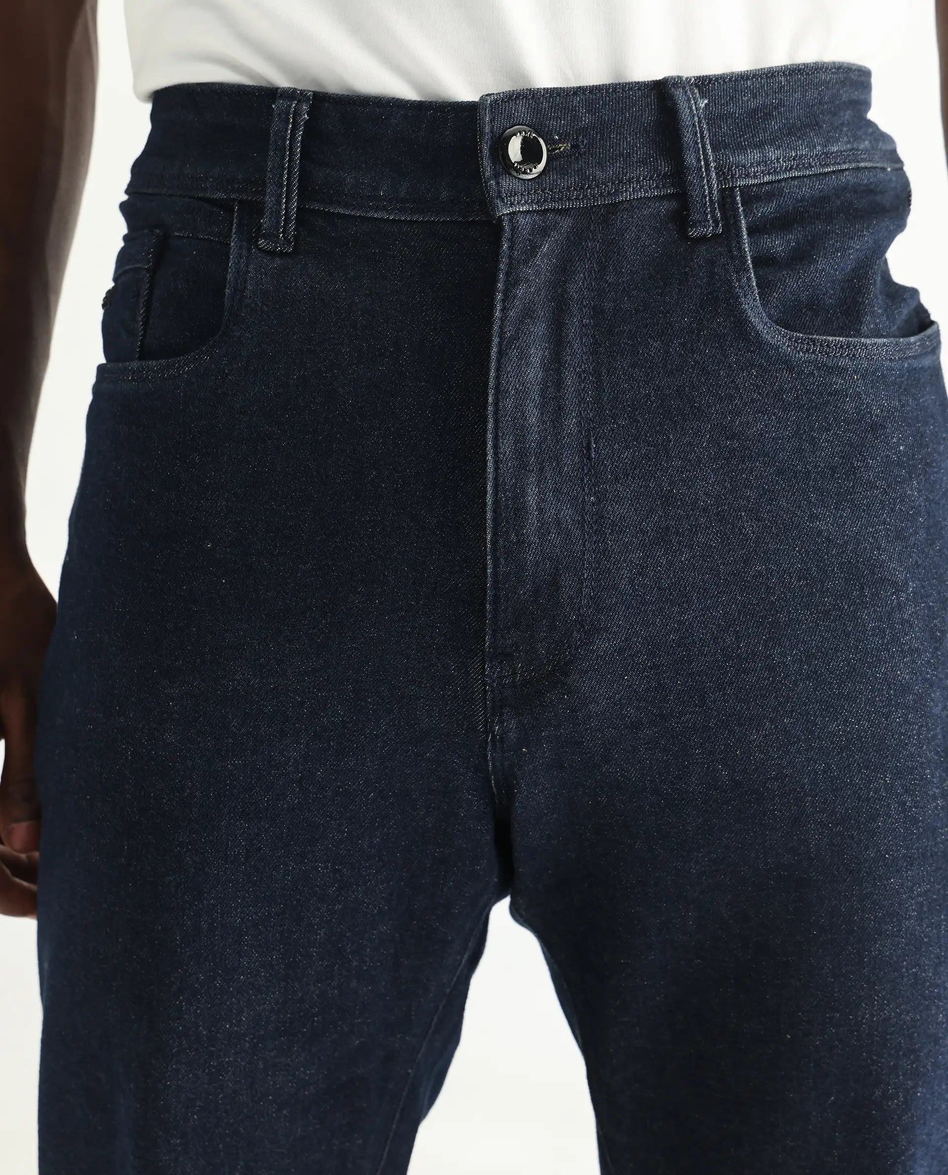 Rare Rabbit Men's Lyon Dark Navy Cotton Plain Hawk Slim Fit Jeans