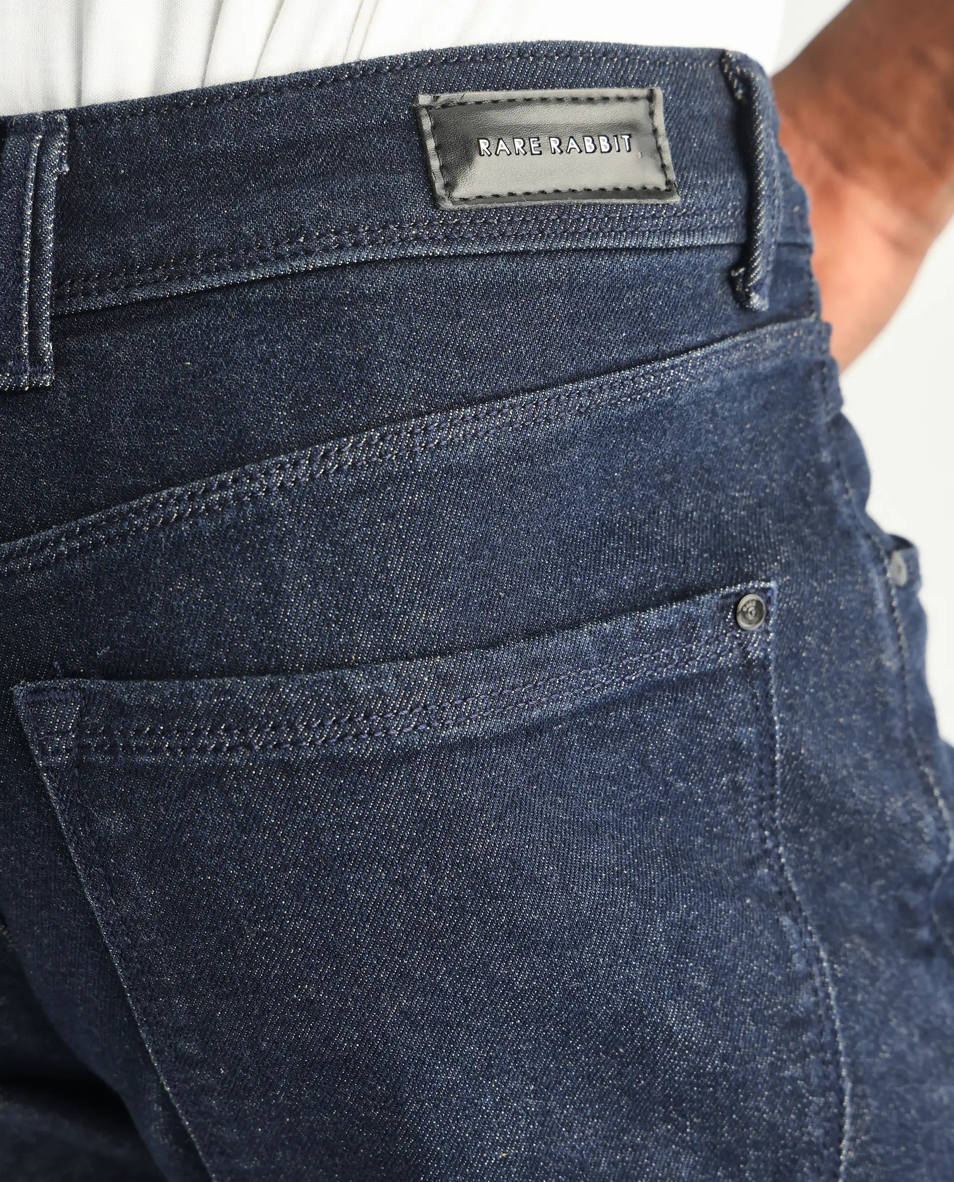 Rare Rabbit Men's Lyon Dark Navy Cotton Plain Hawk Slim Fit Jeans