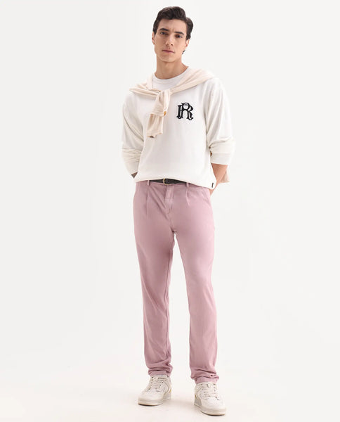 Rare Rabbit Men's Lyte Pink Cotton Plain Regular Fit Trouser