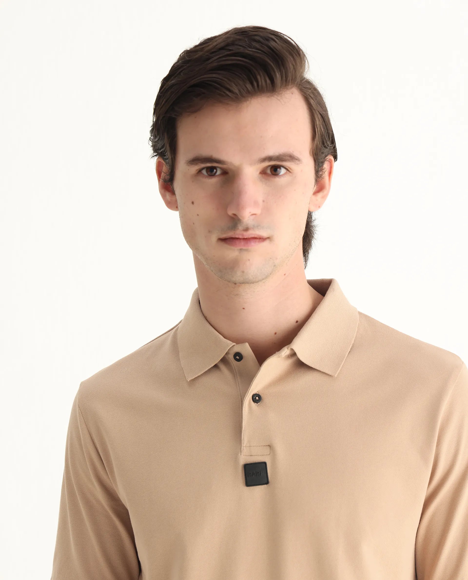 Rare Rabbit Men's Mabe Beige Cotton Plain Regular Fit Half Sleeve Polo