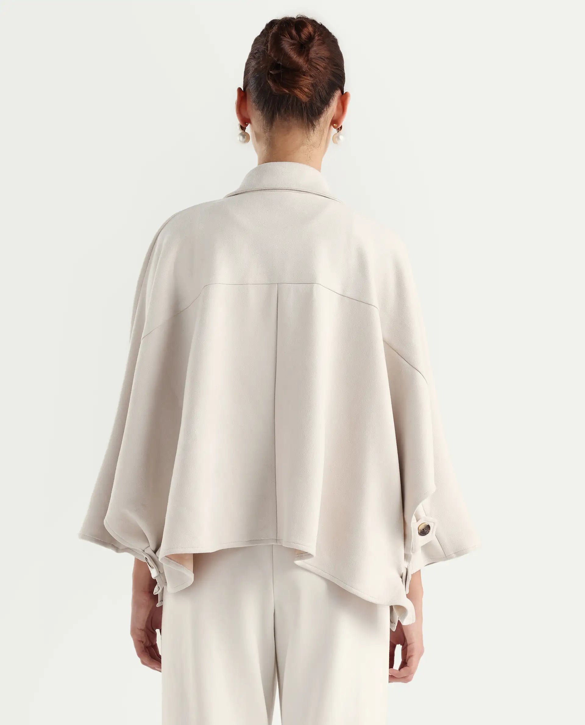 Rareism Women's Macqua Light Beige Suede Spread Collar Plain Boxy Fit Jacket