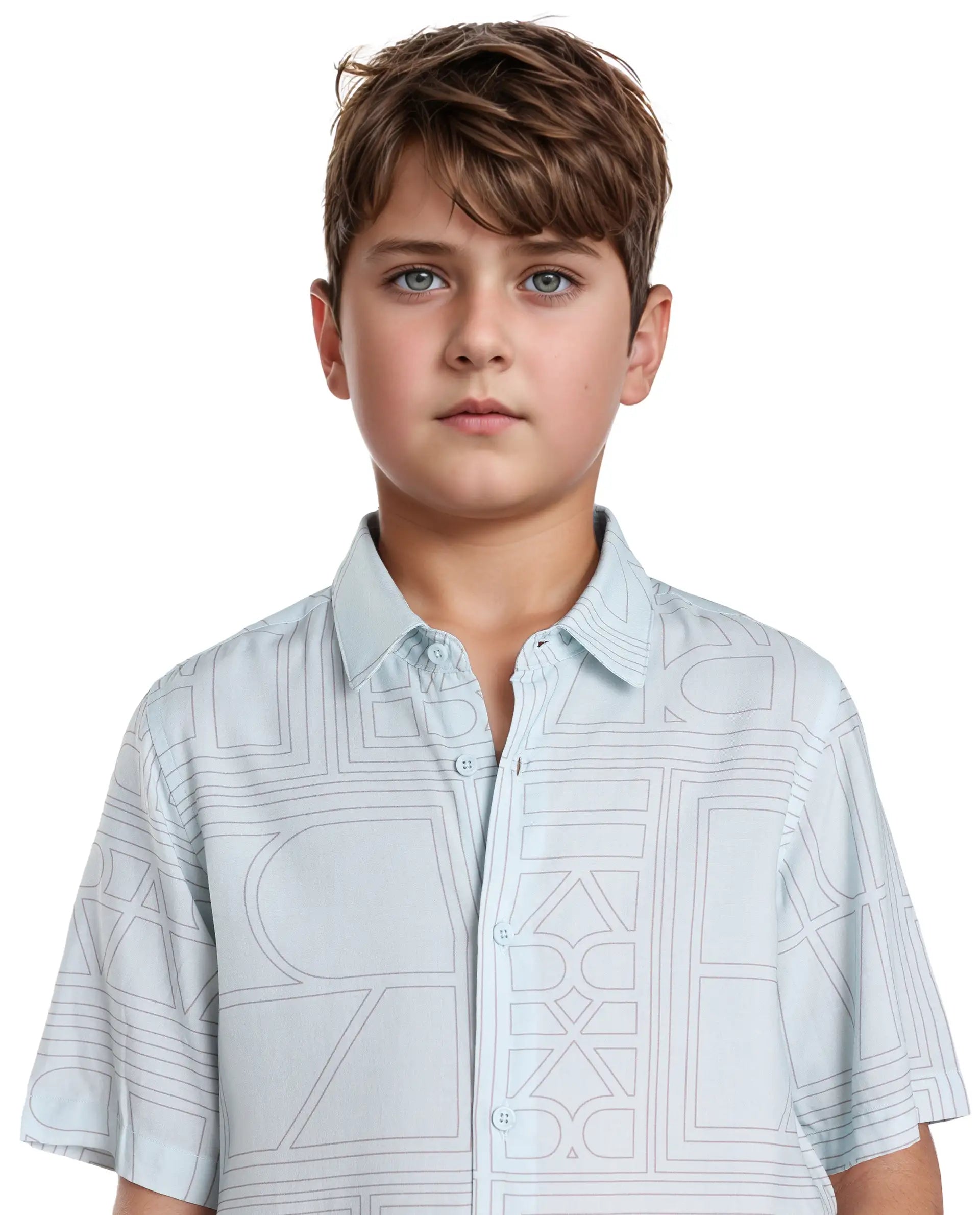Rare Ones Kids Maley Blue Viscose Printed Button Closure Regular Fit Shirt