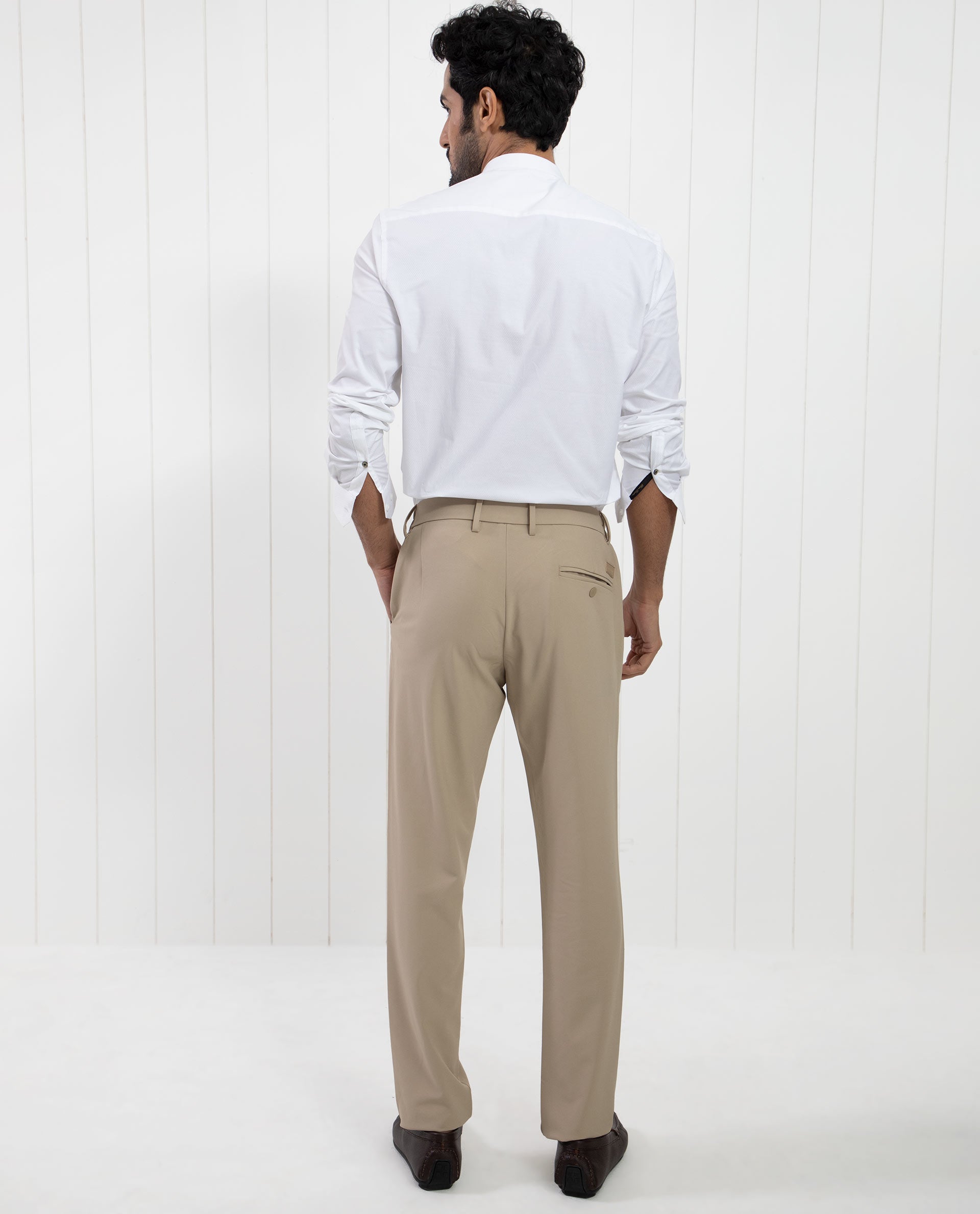 Rare Rabbit Men's Pristina White Cotton Fabric Mandarin Collar Full Sleeves Solid Shirt