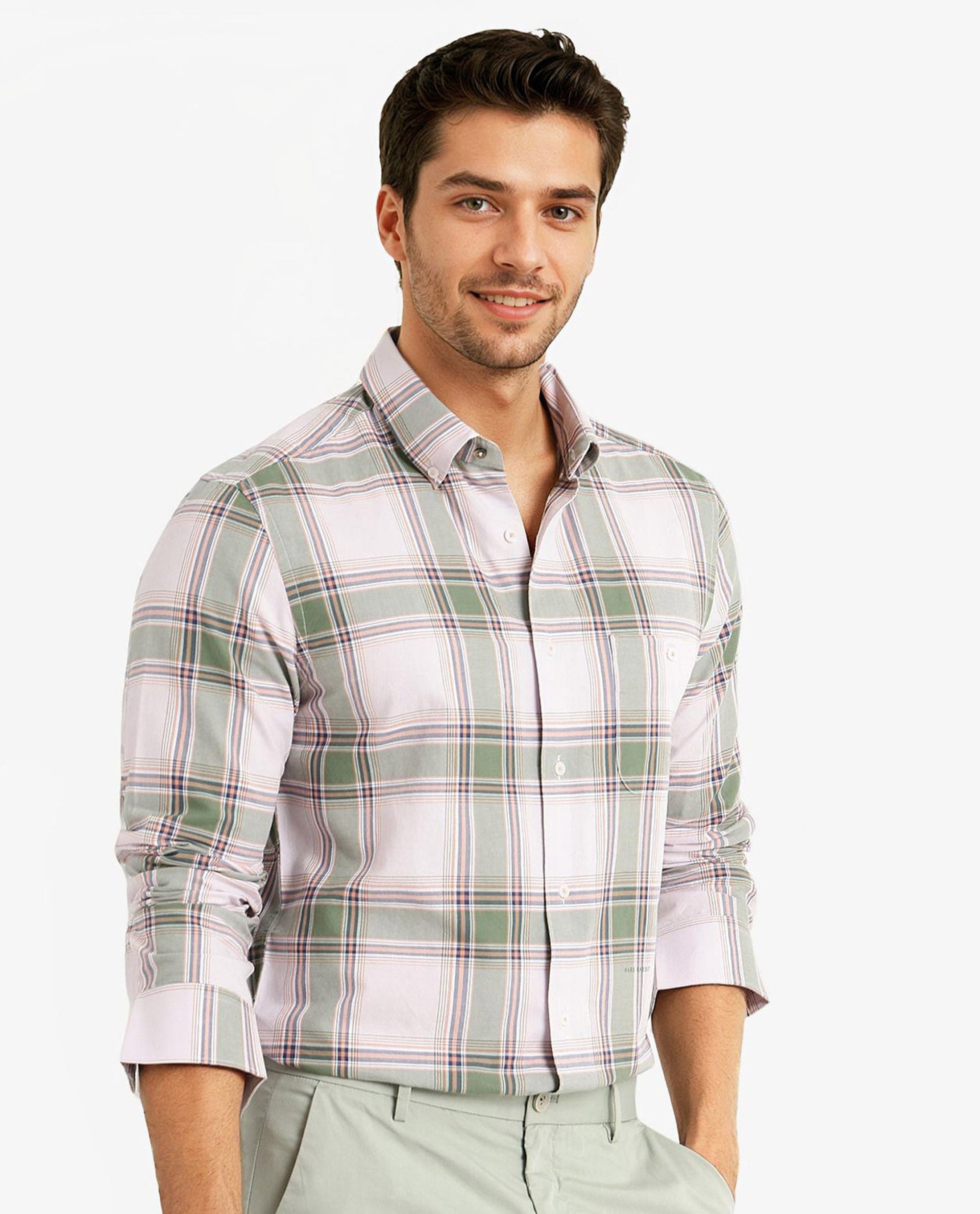 Rare Rabbit Men Malpy Pink Full Sleeve Collared Neck Button Closure Regular Fit Checks Shirt