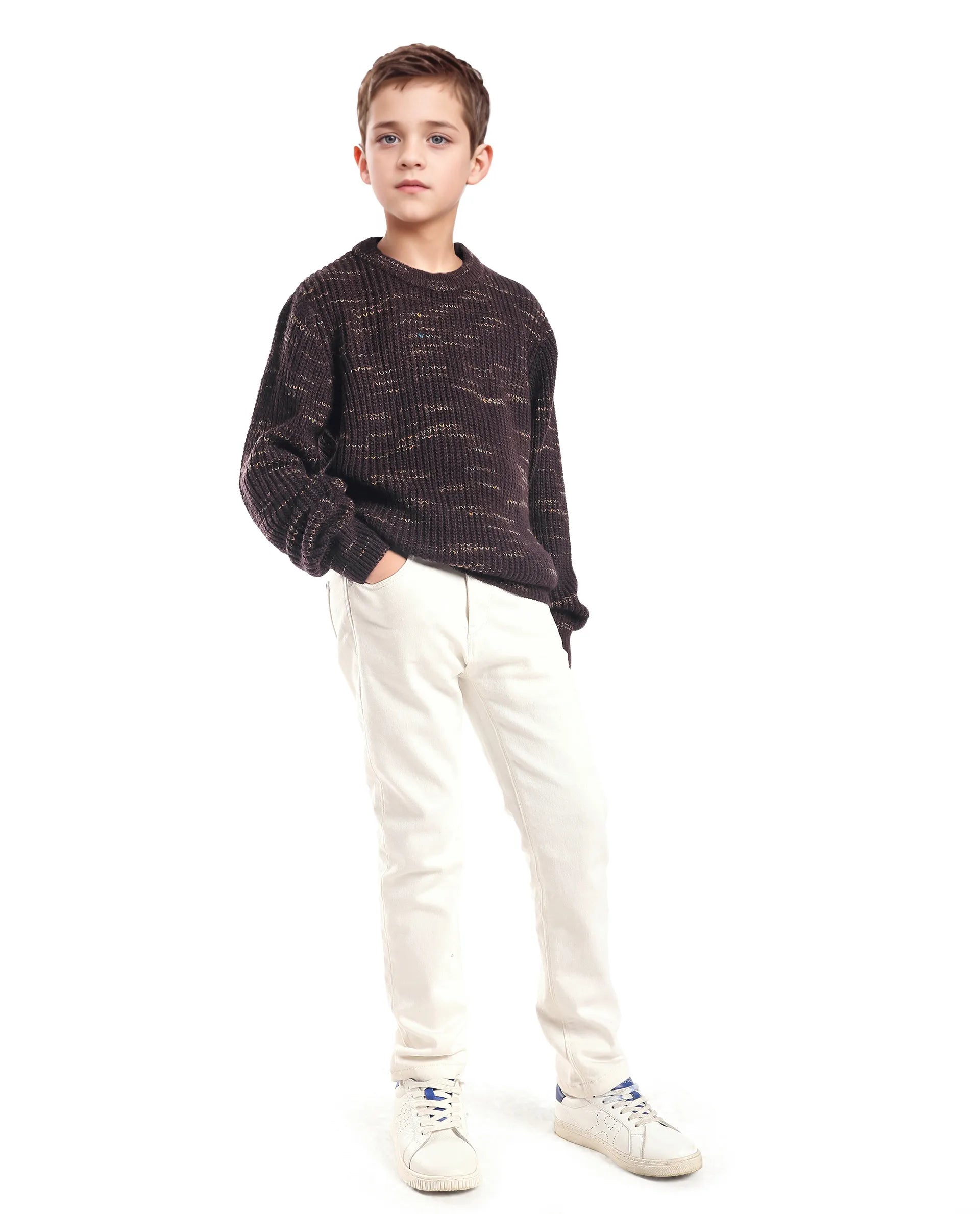 Rare Ones Kids Malto Brown Acrylic Solid Slip-On Closure Relaxed Fit Sweater