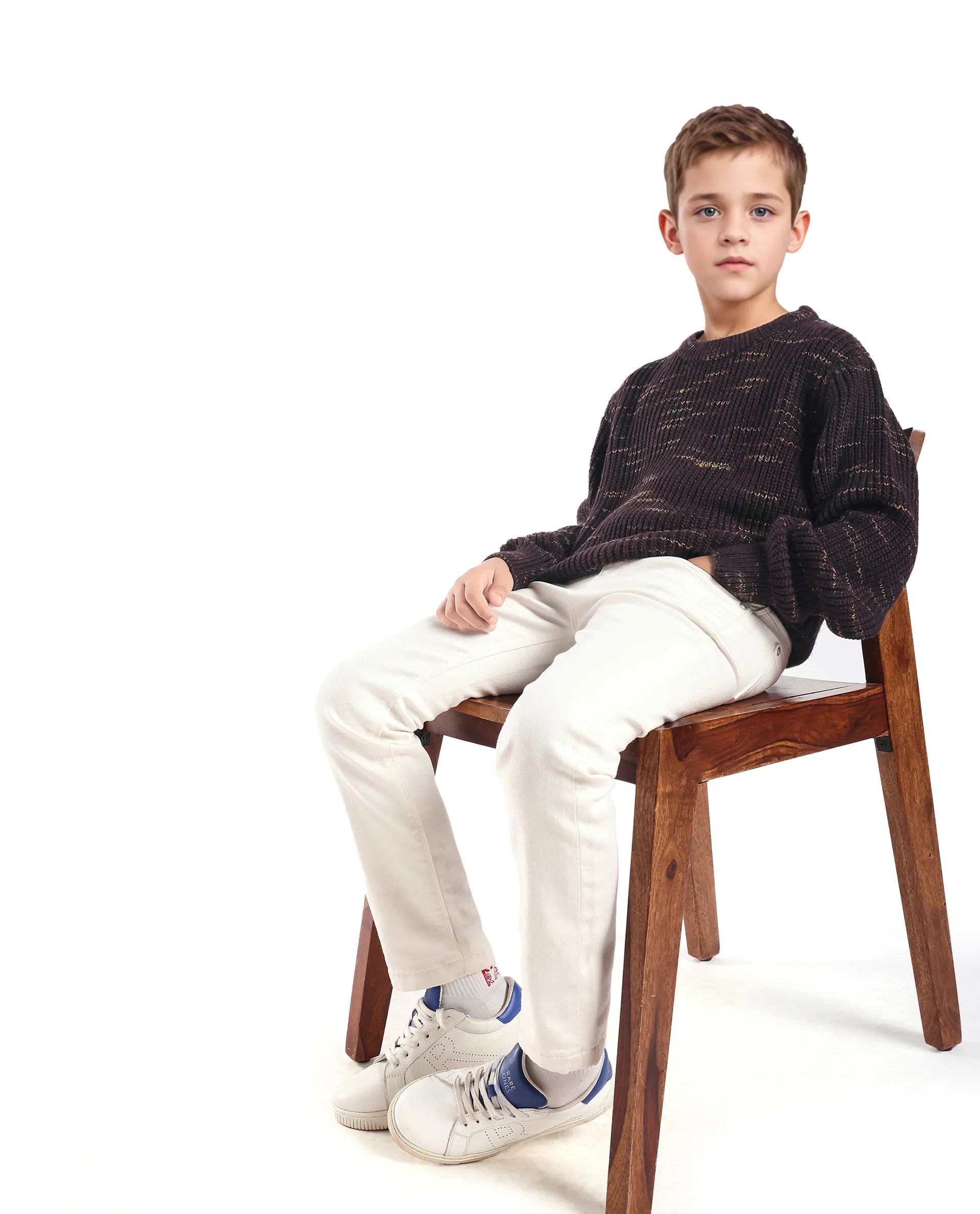 Rare Ones Kids Malto Brown Acrylic Solid Slip-On Closure Relaxed Fit Sweater