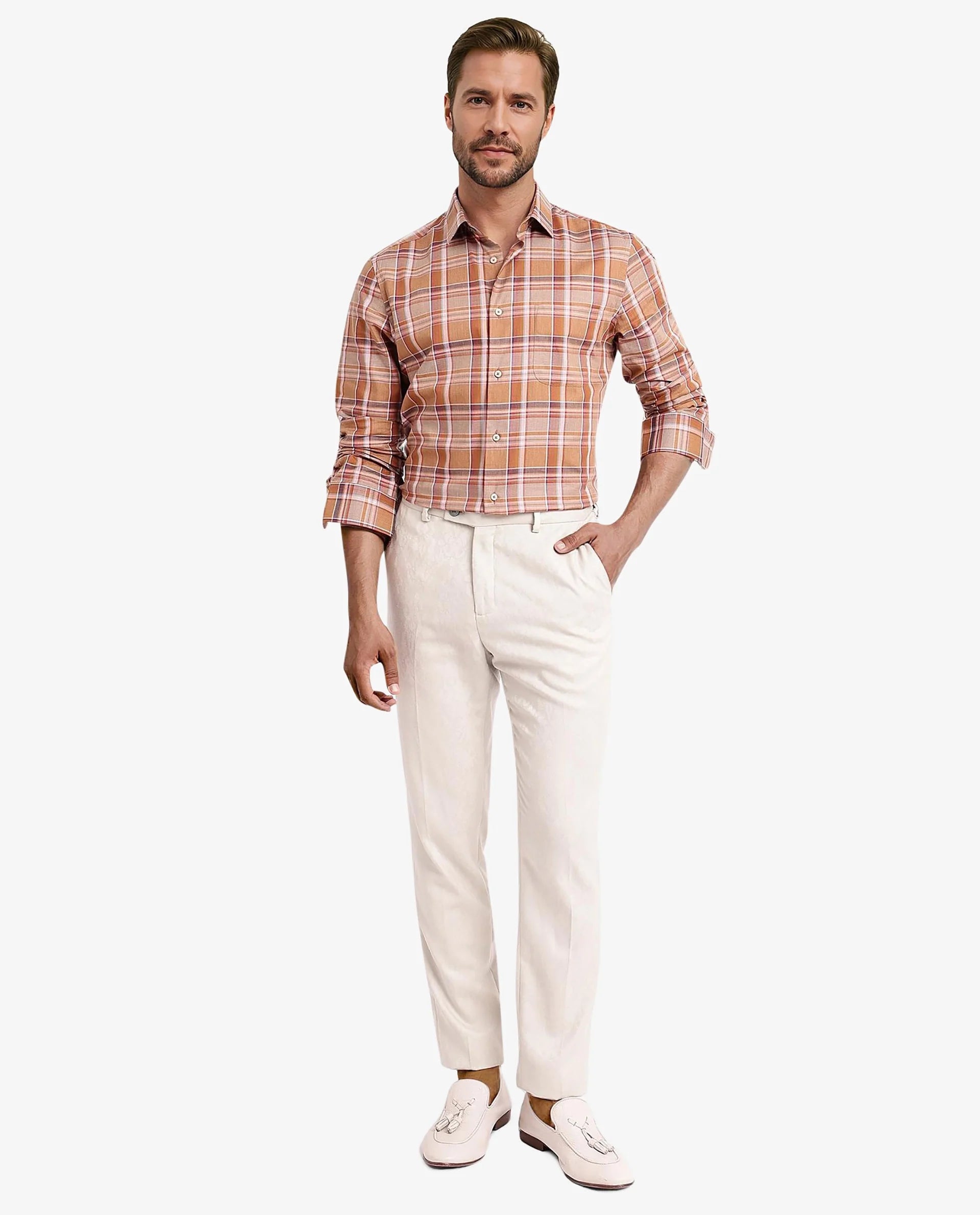 Rare Rabbit Men Mamidi Orange Full Sleeve Regular Button Closure Regular Fit Checks Shirt