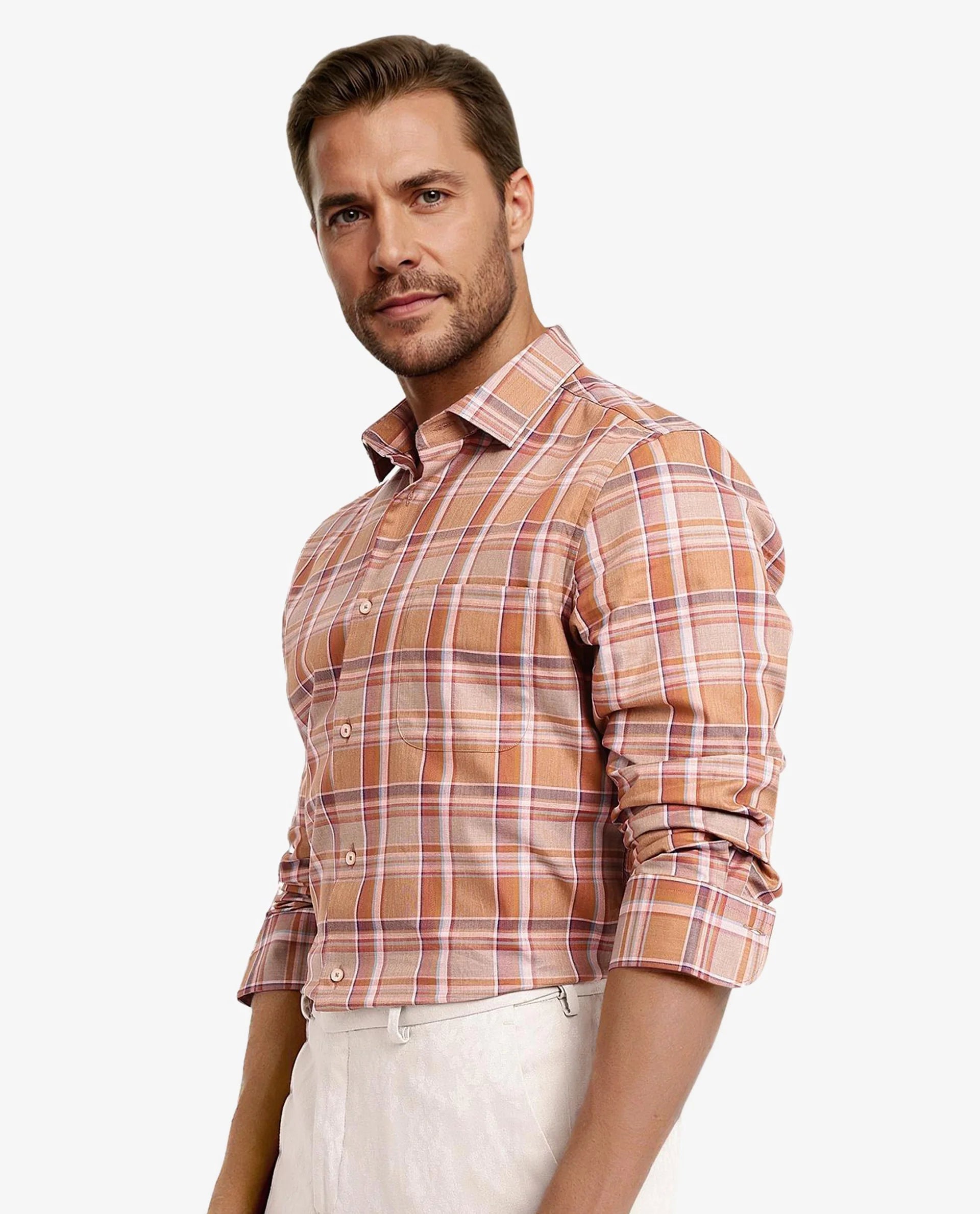 Rare Rabbit Men Mamidi Orange Full Sleeve Regular Button Closure Regular Fit Checks Shirt