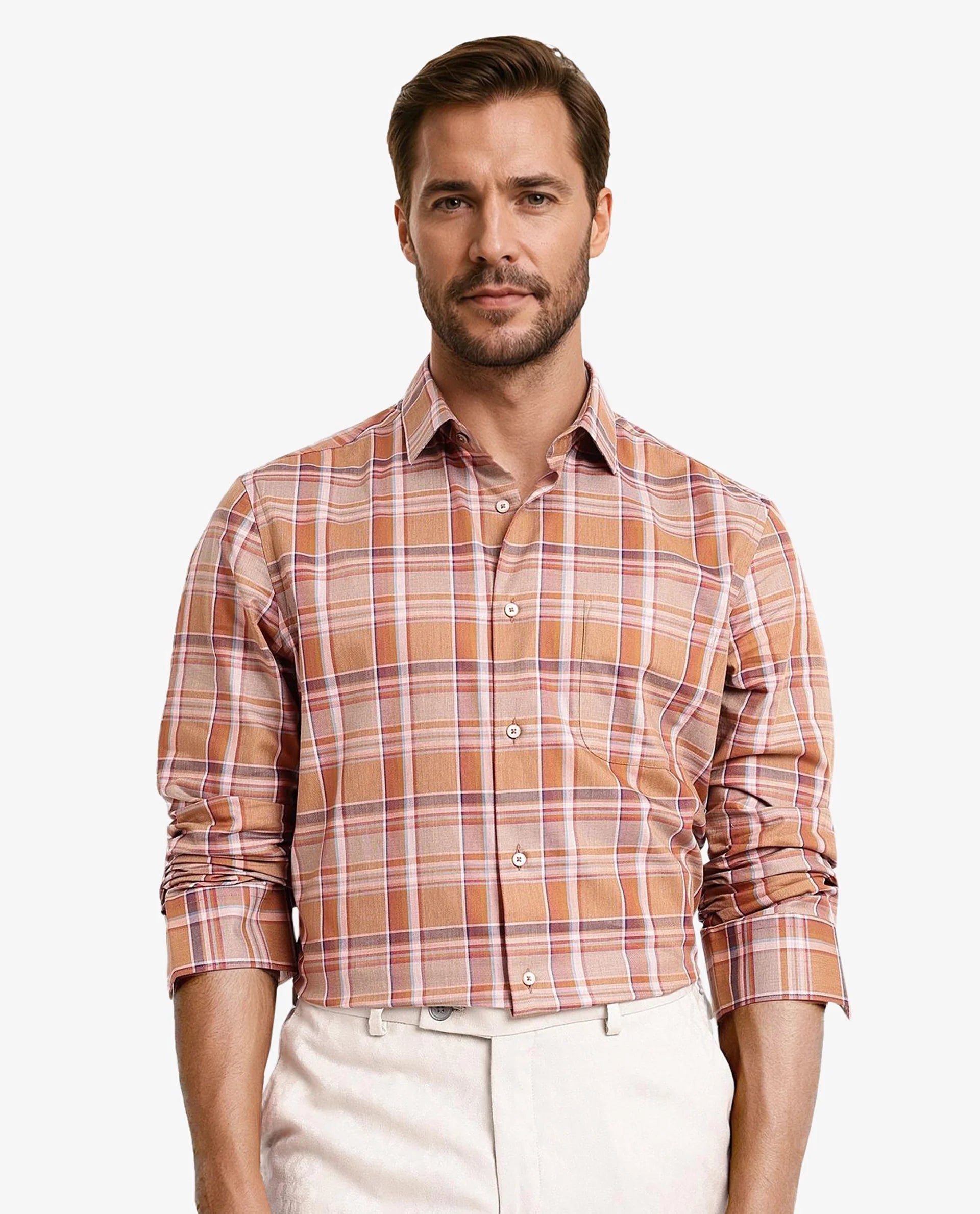 Rare Rabbit Men Mamidi Orange Full Sleeve Regular Button Closure Regular Fit Checks Shirt