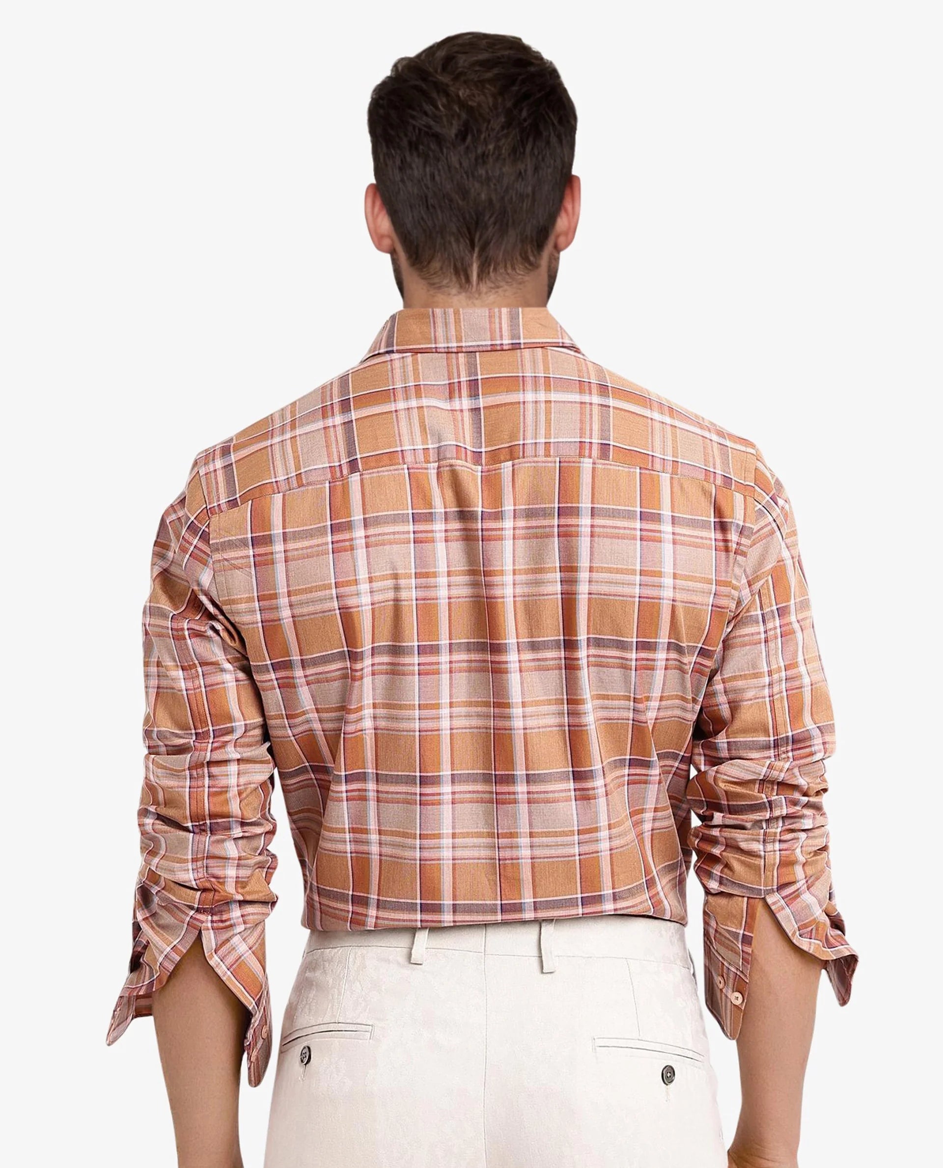 Rare Rabbit Men Mamidi Orange Full Sleeve Regular Button Closure Regular Fit Checks Shirt