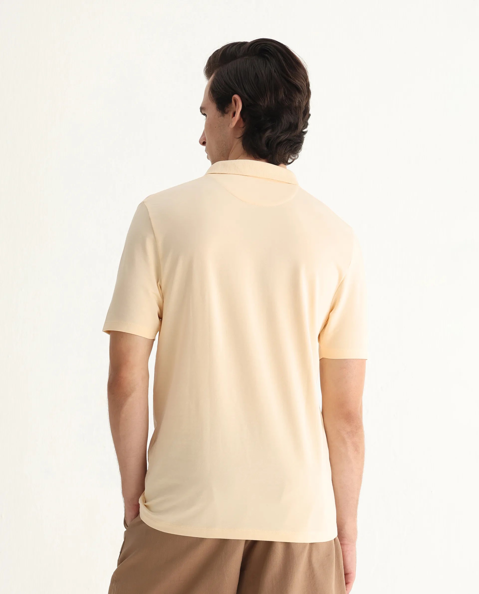 Rare Rabbit Men's Maq Pastel Yellow Cotton Plain Regular Fit Half Sleeve Polo