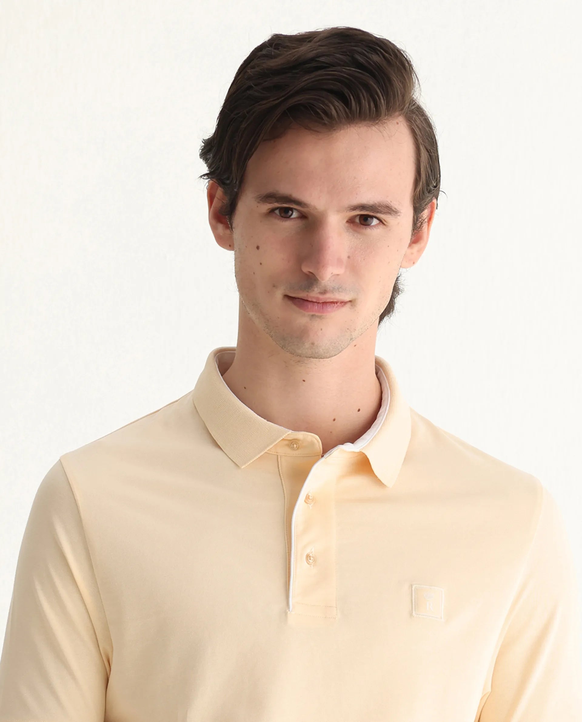 Rare Rabbit Men's Maq Pastel Yellow Cotton Plain Regular Fit Half Sleeve Polo