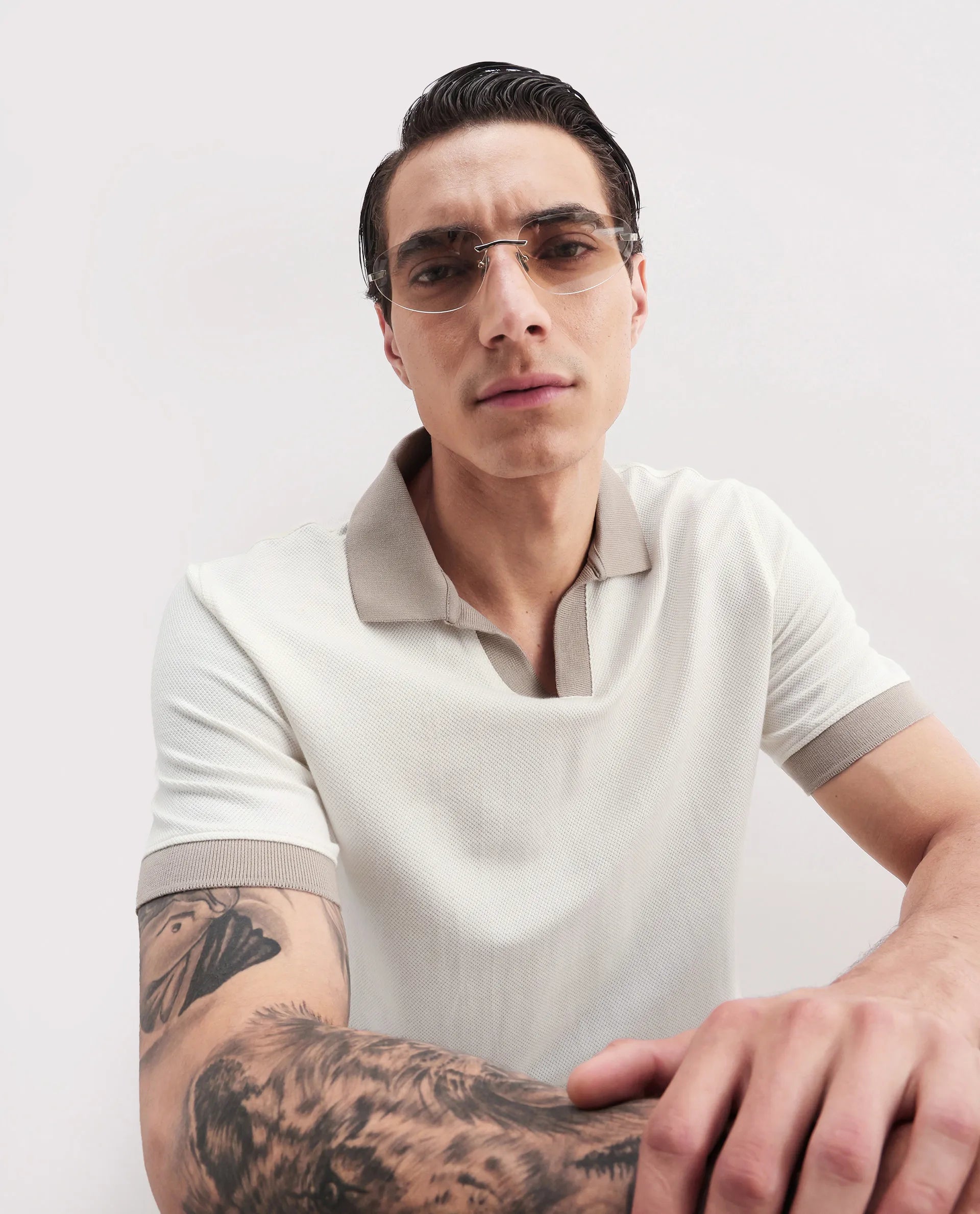 Rare Rabbit Men's Marcelo-1 Off White Cotton Blend Plain Regular Fit Half Sleeve Polo