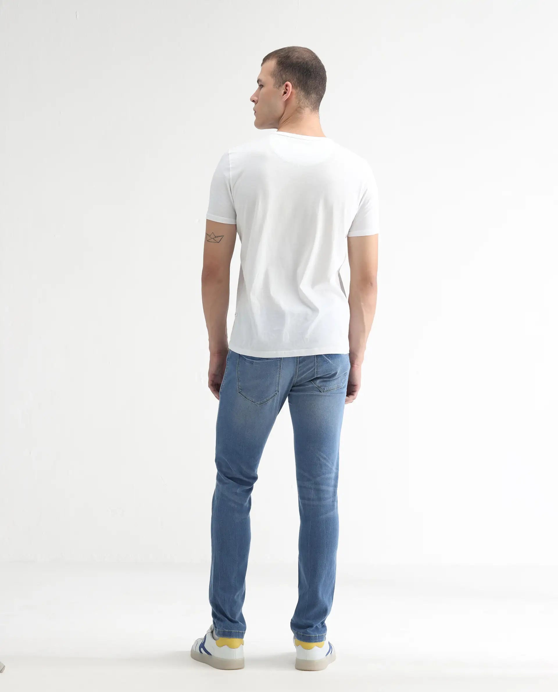 Rare Rabbit Men's Marset Light Blue Cotton Plain Hawk Slim Fit Jeans