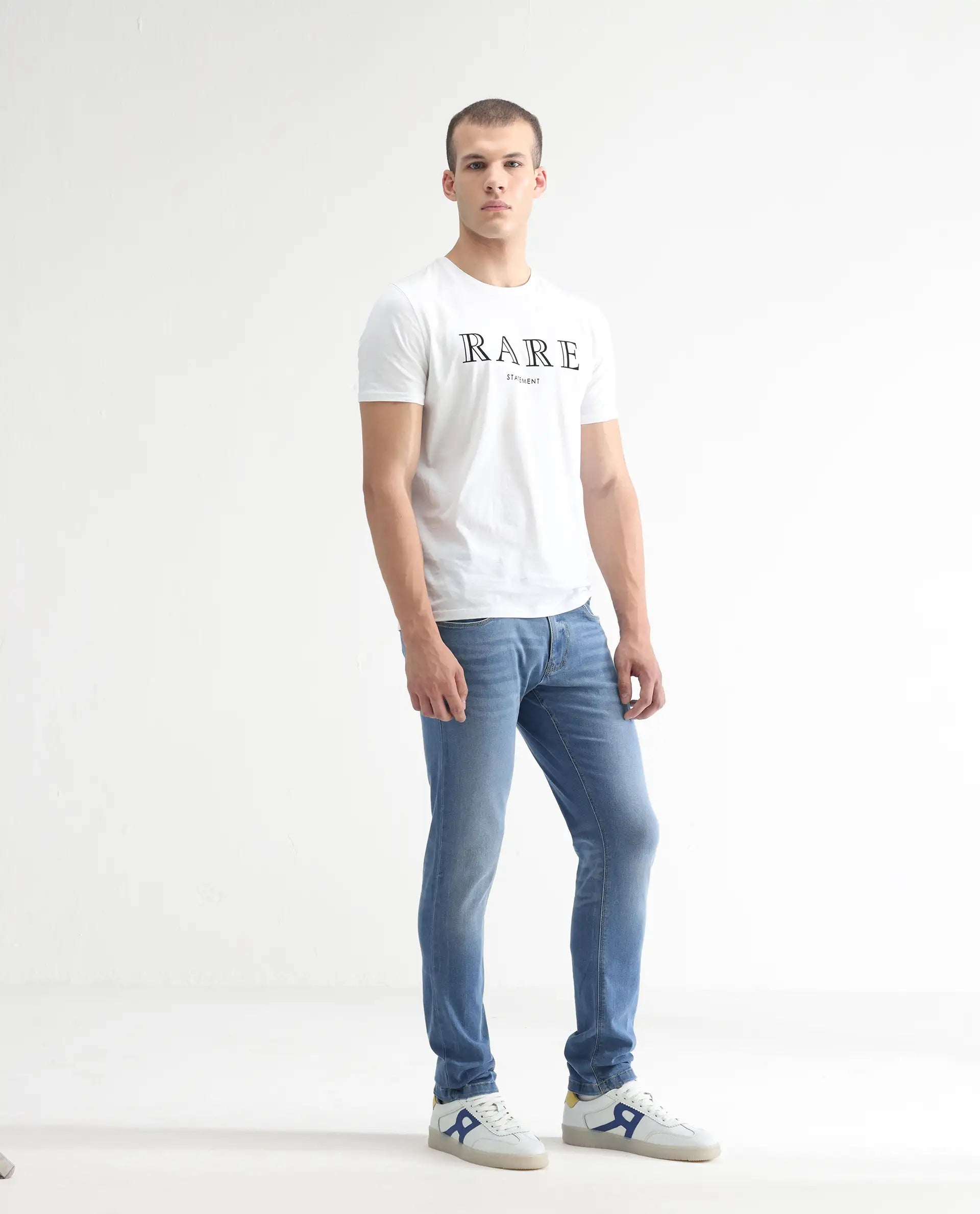 Rare Rabbit Men's Marset Light Blue Cotton Plain Hawk Slim Fit Jeans