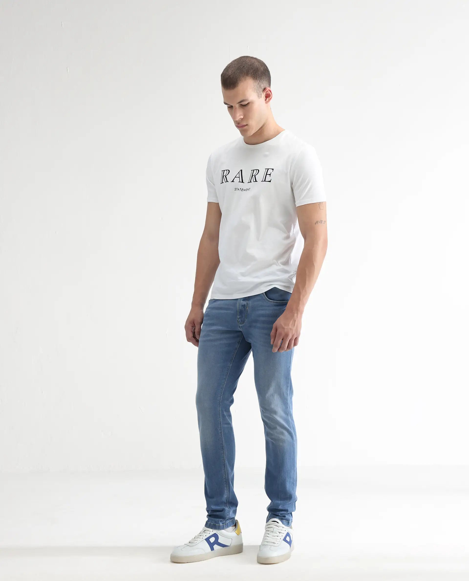 Rare Rabbit Men's Marset Light Blue Cotton Plain Hawk Slim Fit Jeans