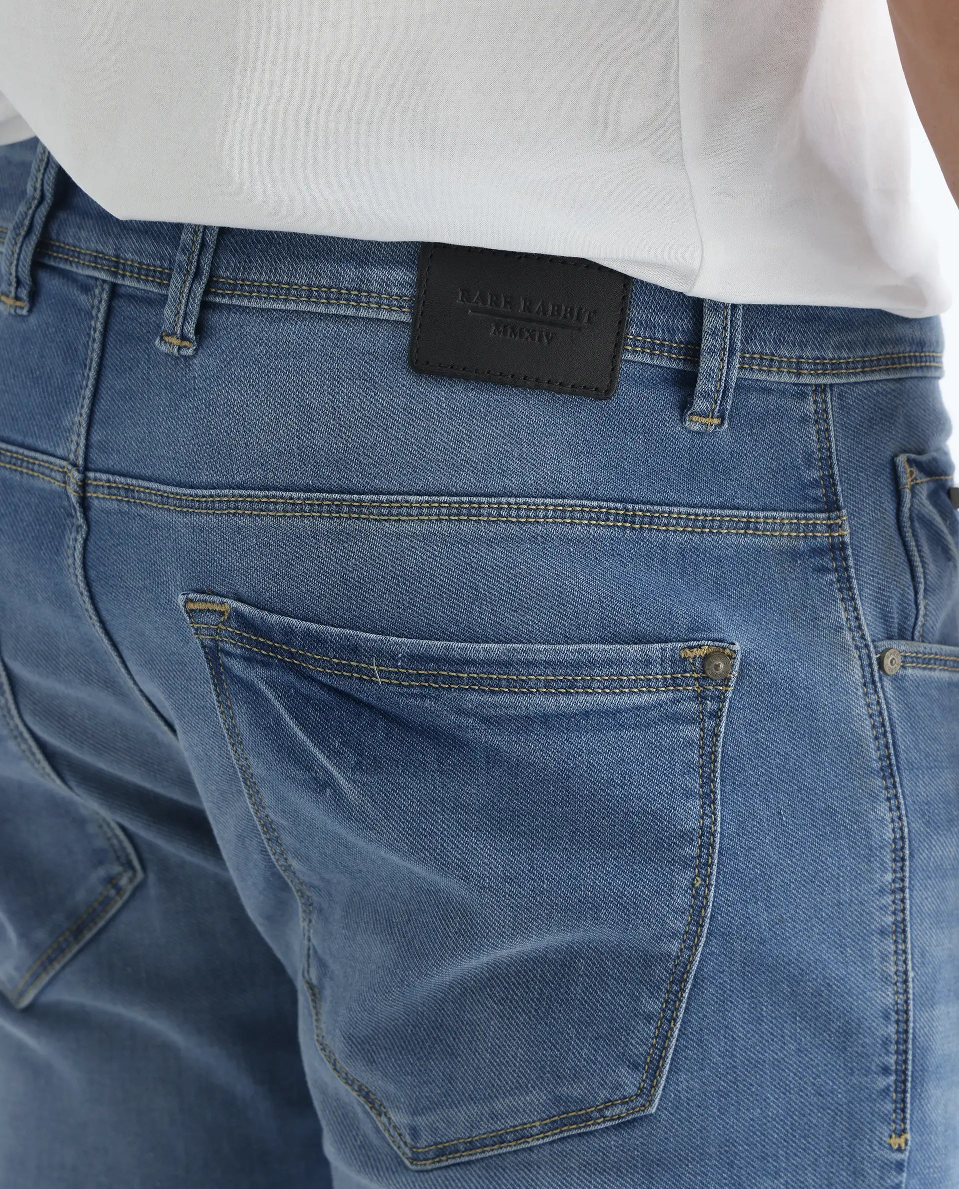 Rare Rabbit Men's Marset Light Blue Cotton Plain Hawk Slim Fit Jeans