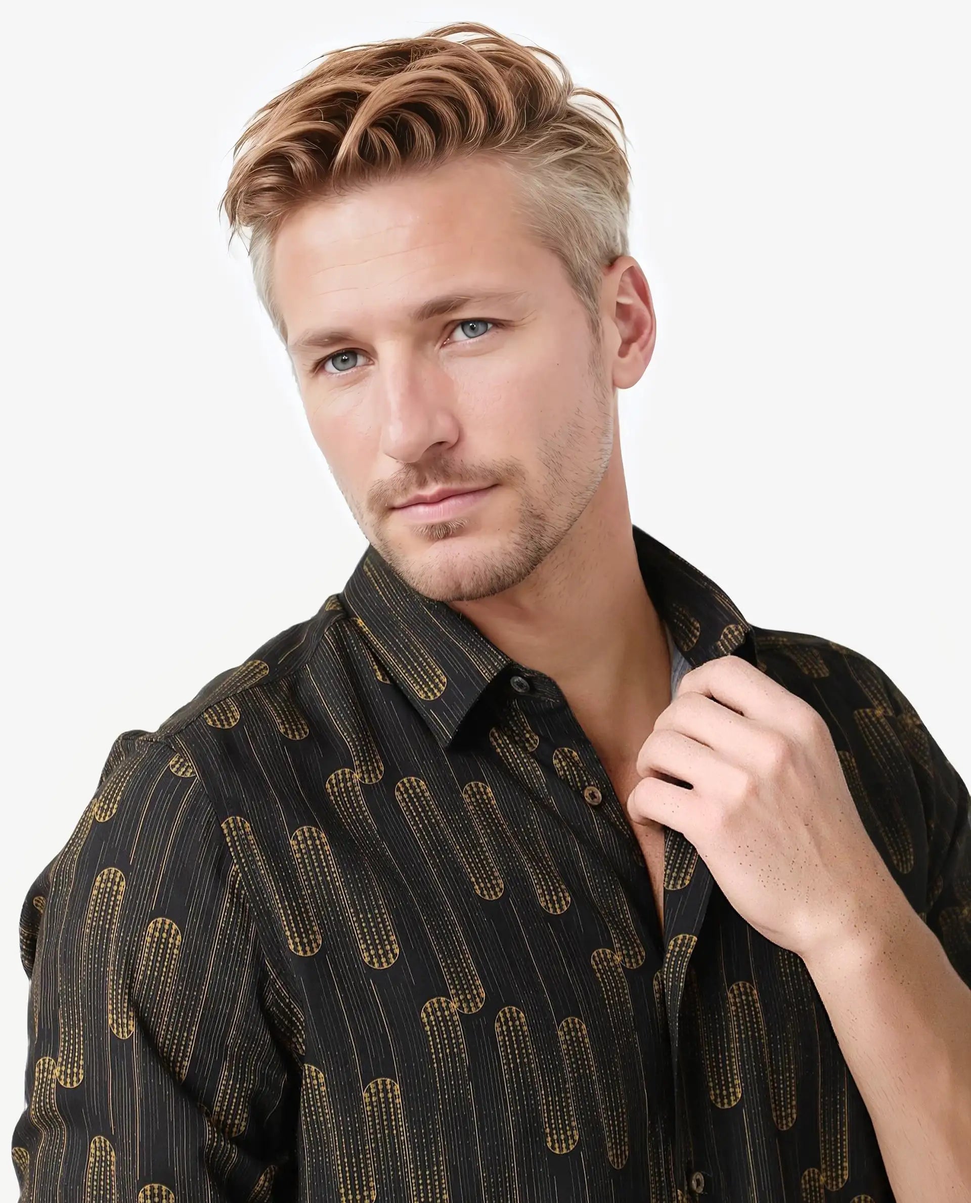 Rare Rabbit Men's Marshey Black Viscose Fabric Full Sleeves Shirt