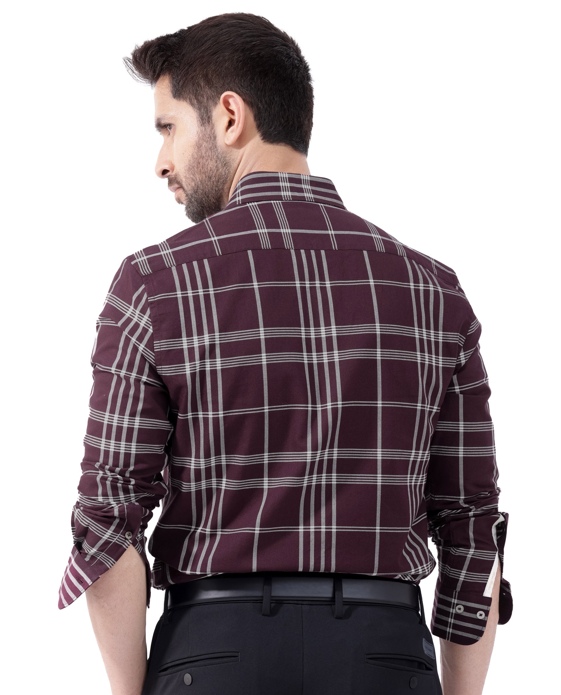 Rare Rabbit Mens Marvel Dark Maroon Cotton Full Sleeve Checks Shirt