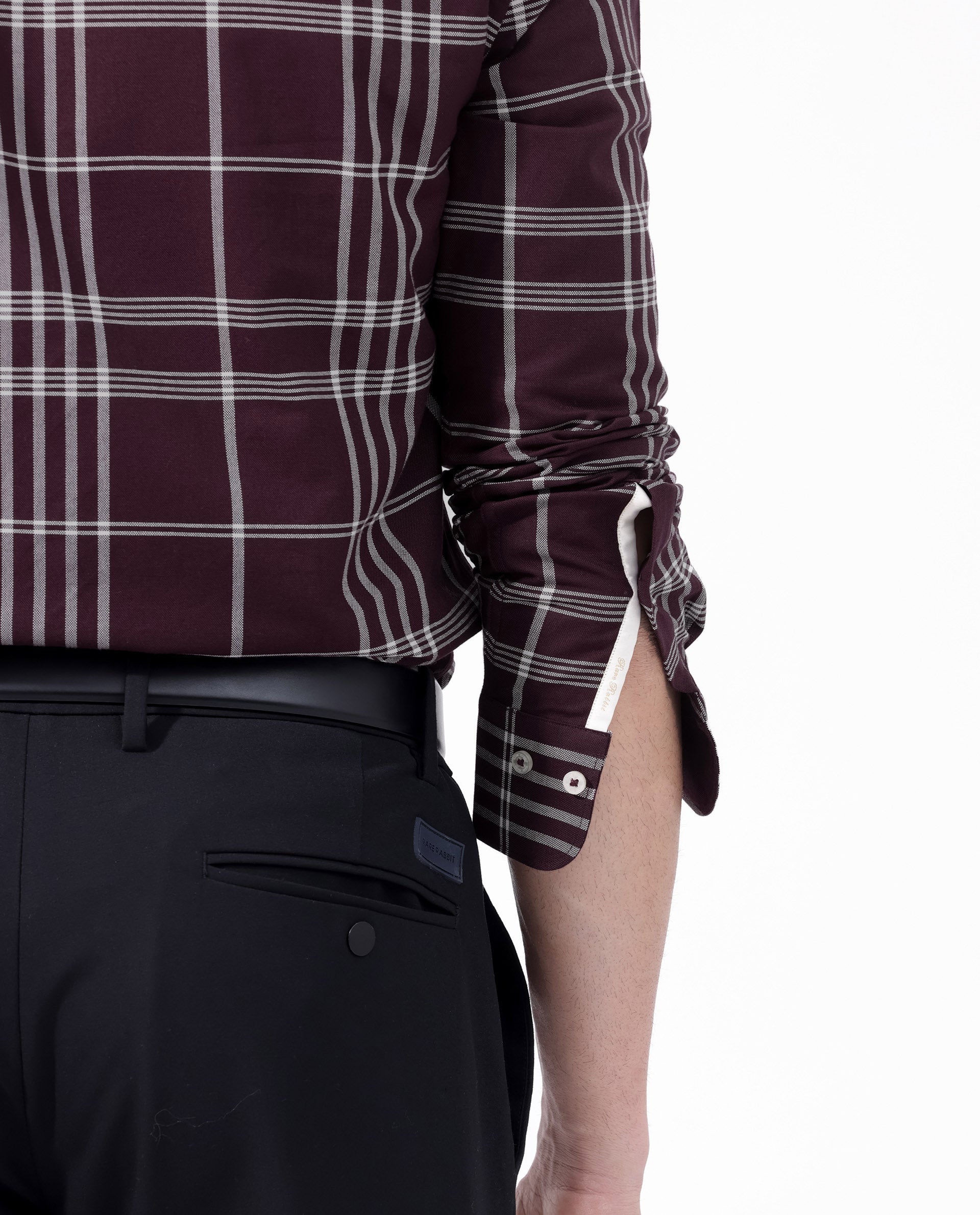 Rare Rabbit Mens Marvel Dark Maroon Cotton Full Sleeve Checks Shirt