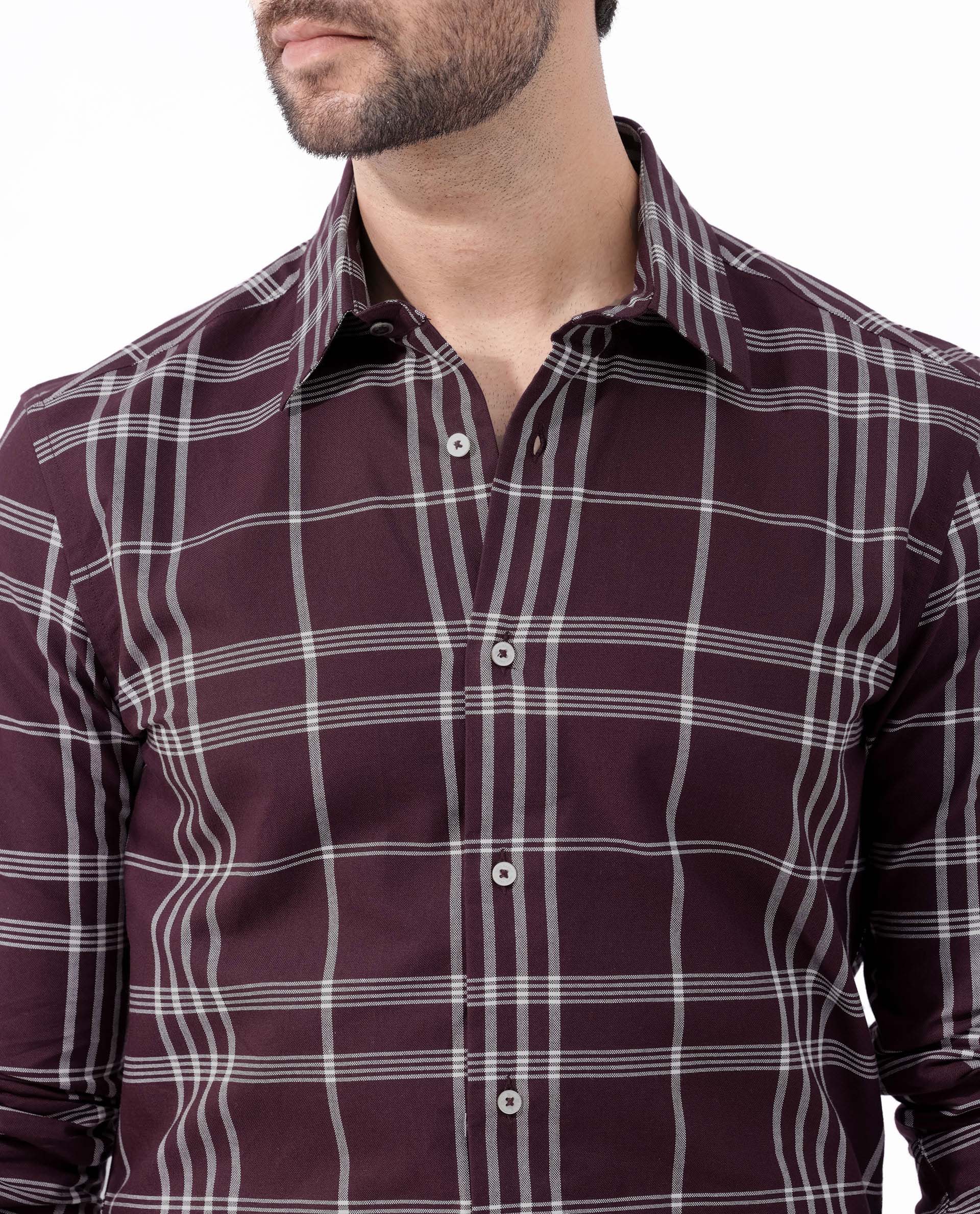 Rare Rabbit Mens Marvel Dark Maroon Cotton Full Sleeve Checks Shirt