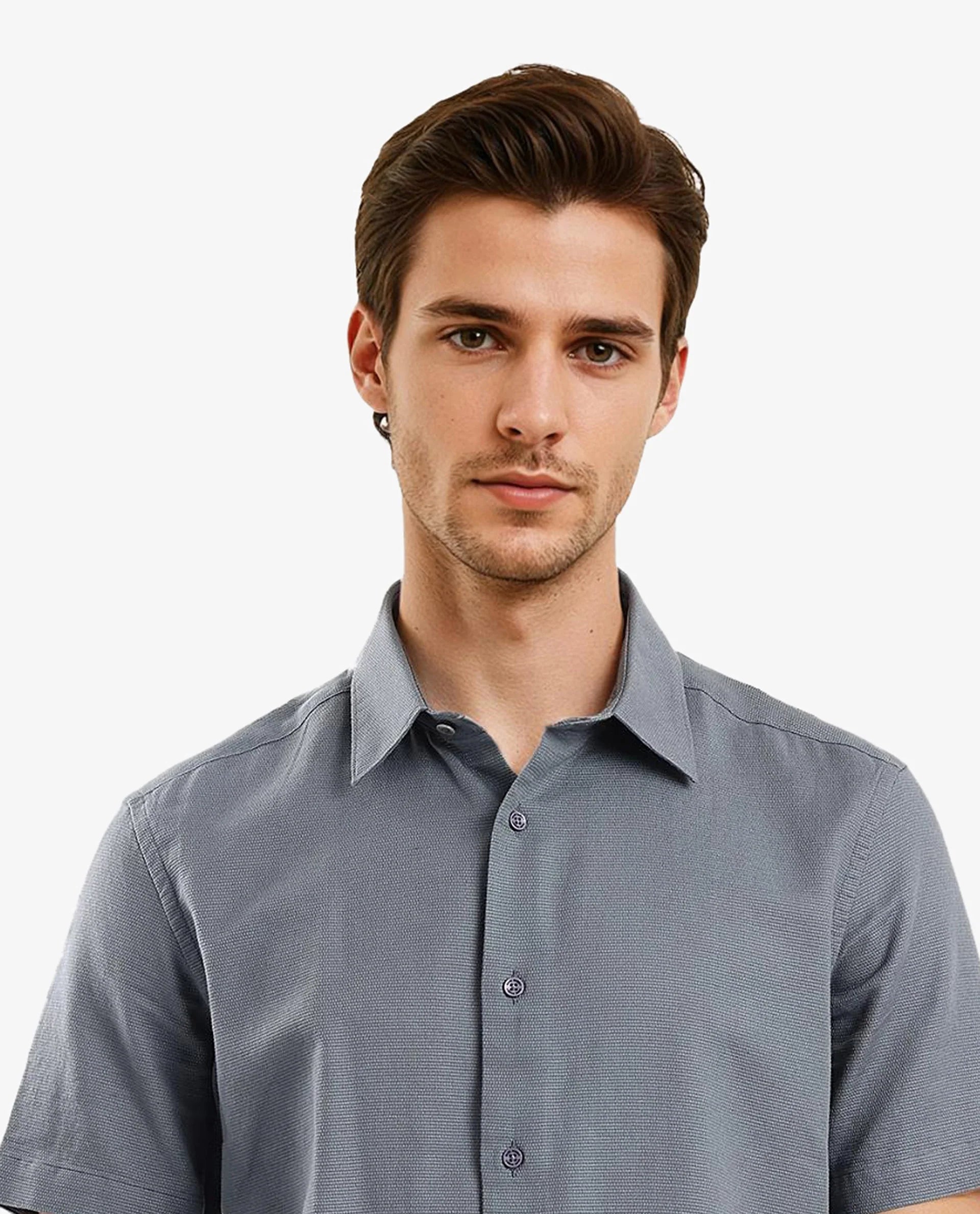 Rare Rabbit Men Matto-1 Dusky Petrol Cotton Fabric Short Sleeve Regular Fit Self Stripe Dobby Shirt