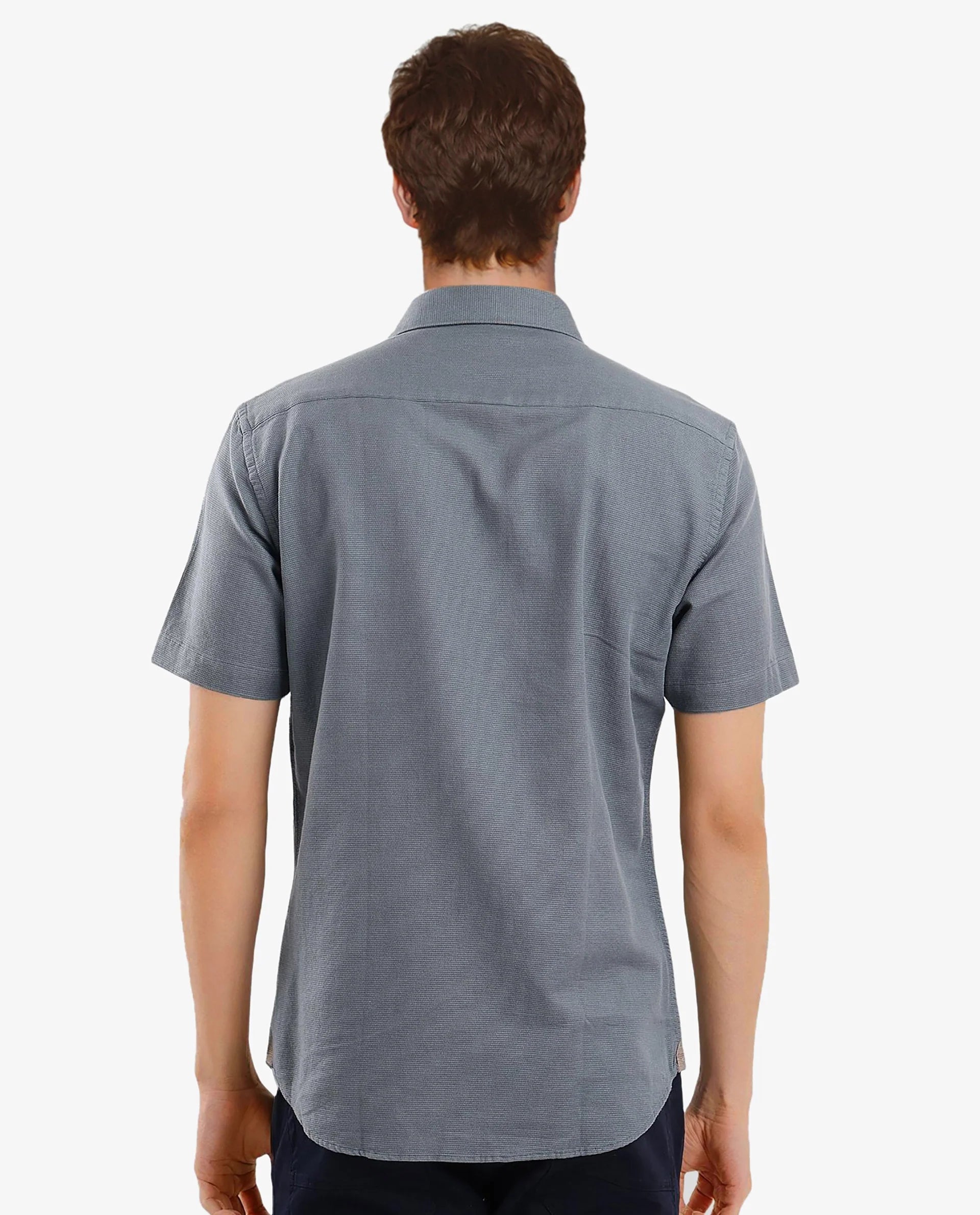 Rare Rabbit Men Matto-1 Dusky Petrol Cotton Fabric Short Sleeve Regular Fit Self Stripe Dobby Shirt