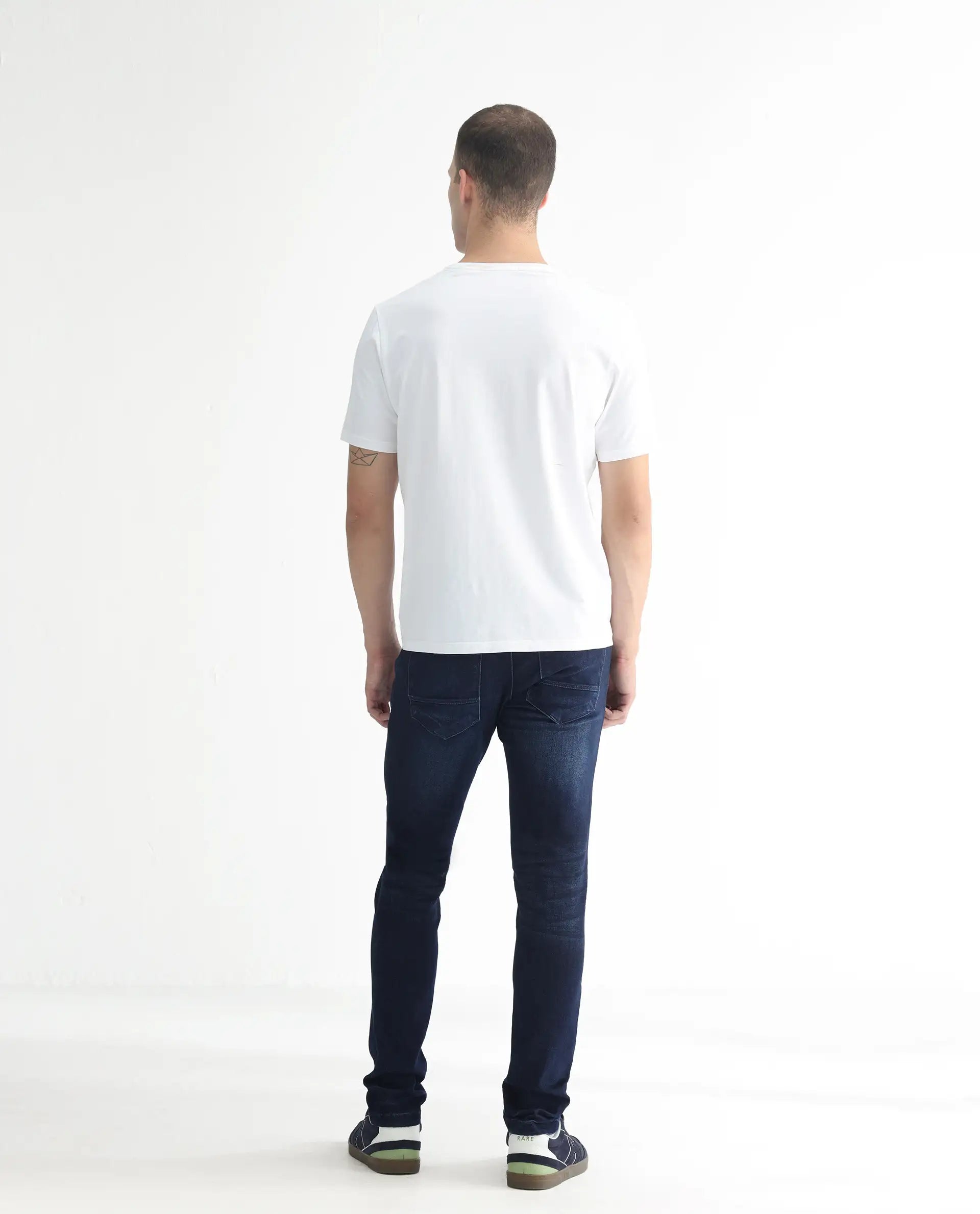 Rare Rabbit Men's Movado Blue Cotton Plain Hawk Slim Fit Jeans