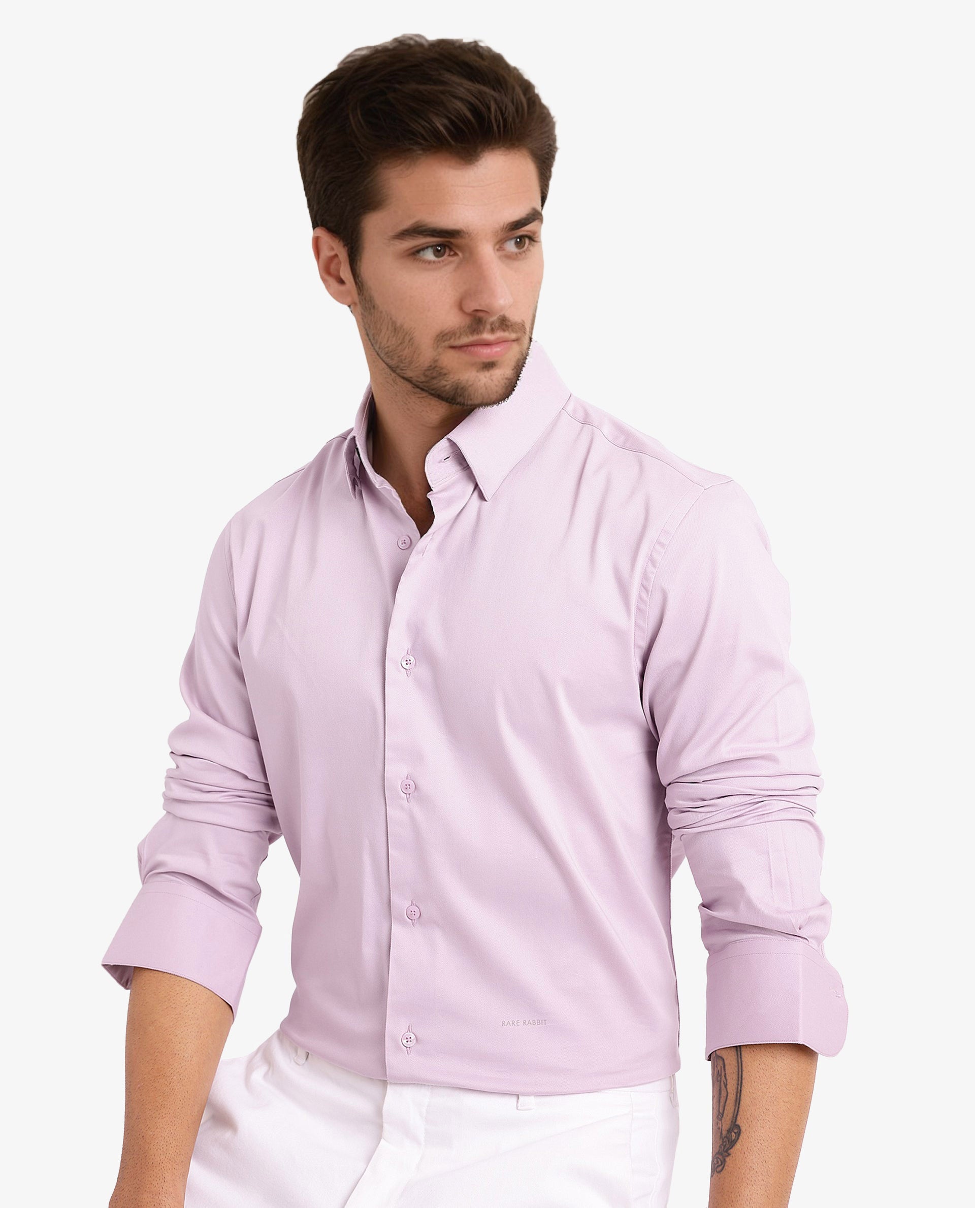 Rare Rabbit Men Mawz Light Pink Cotton Polyester Fabric Full Sleeve Regular Fit Plain Twill Shirt