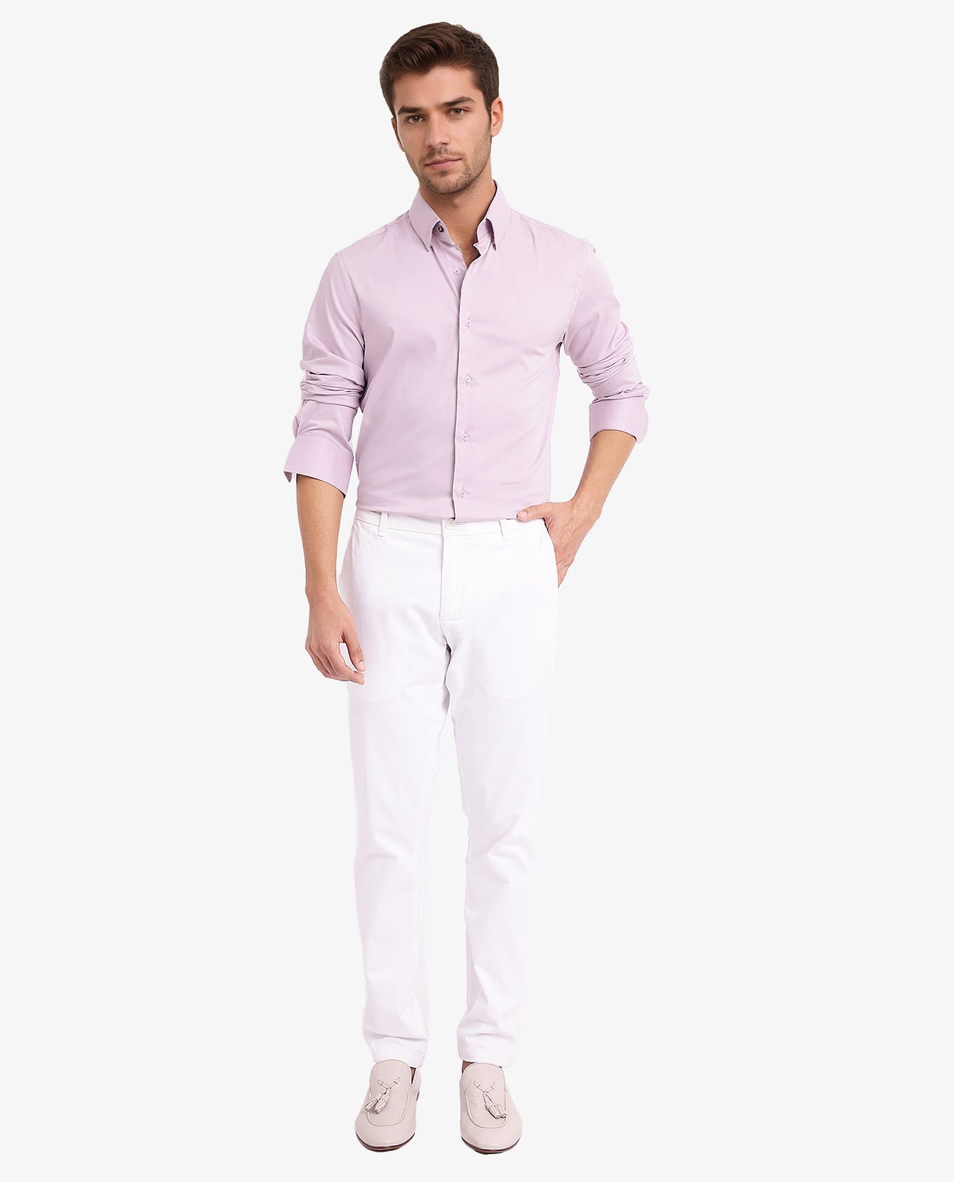 Rare Rabbit Men Mawz Light Pink Cotton Polyester Fabric Full Sleeve Regular Fit Plain Twill Shirt