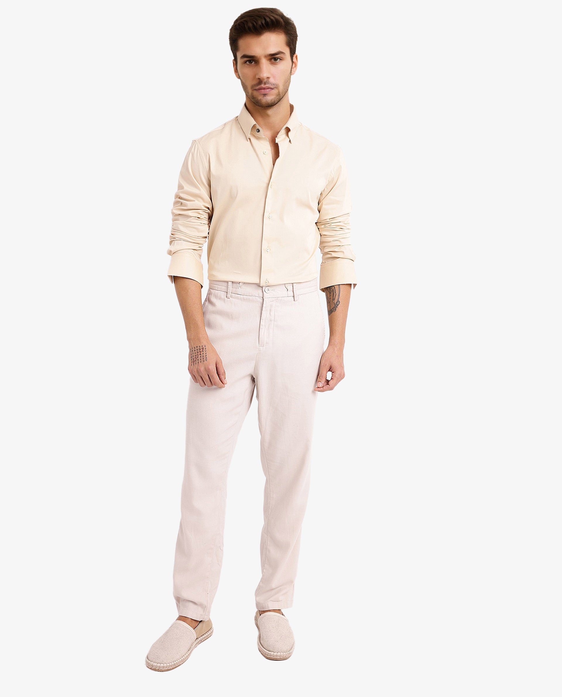 Rare Rabbit Men Mawz Light Yellow Cotton Polyester Fabric Full Sleeve Regular Fit Plain Twill Shirt