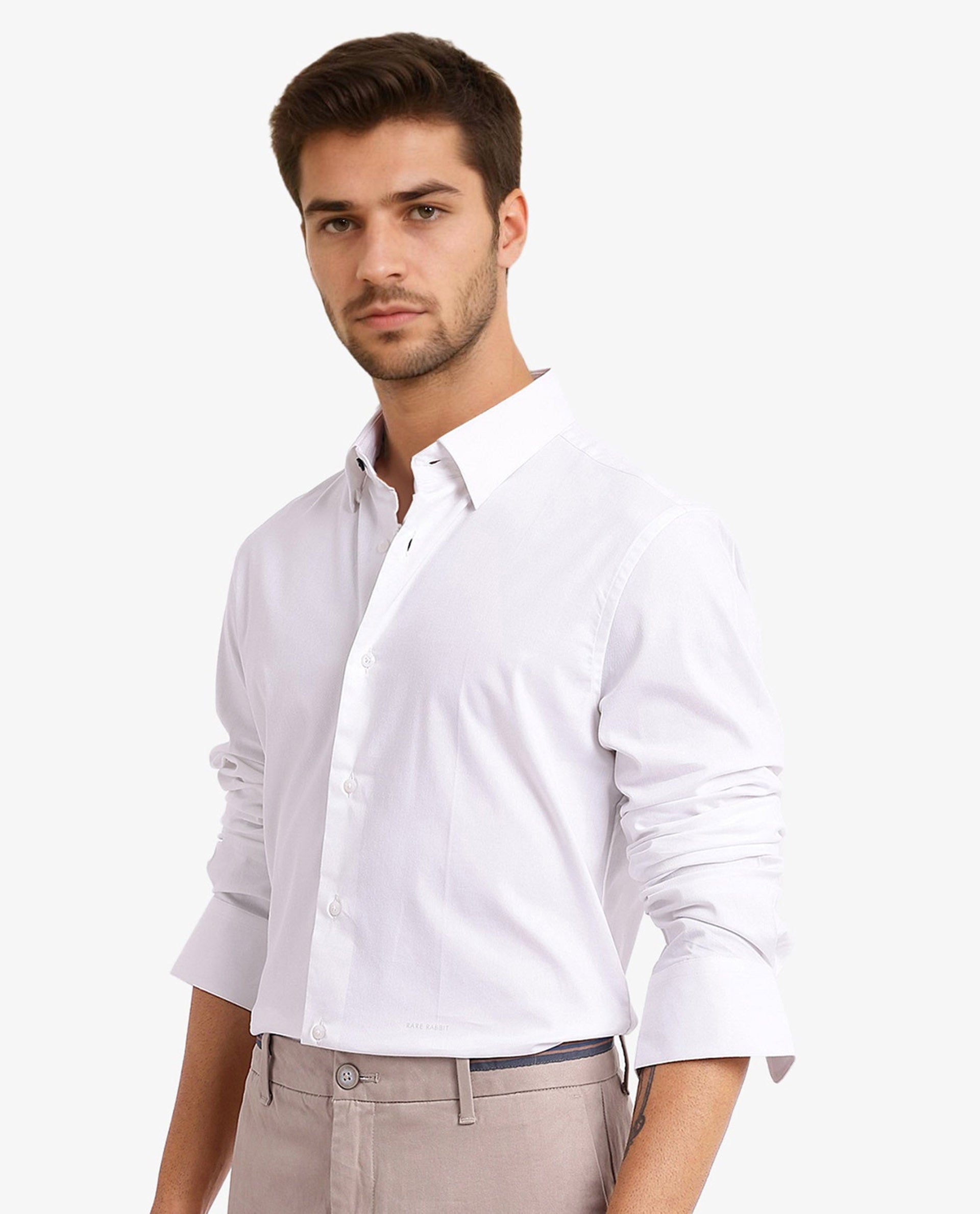 Rare Rabbit Men Mawz White Cotton Poly Fabric Full Sleeve Regular Collar Button Closure Plain Shirt