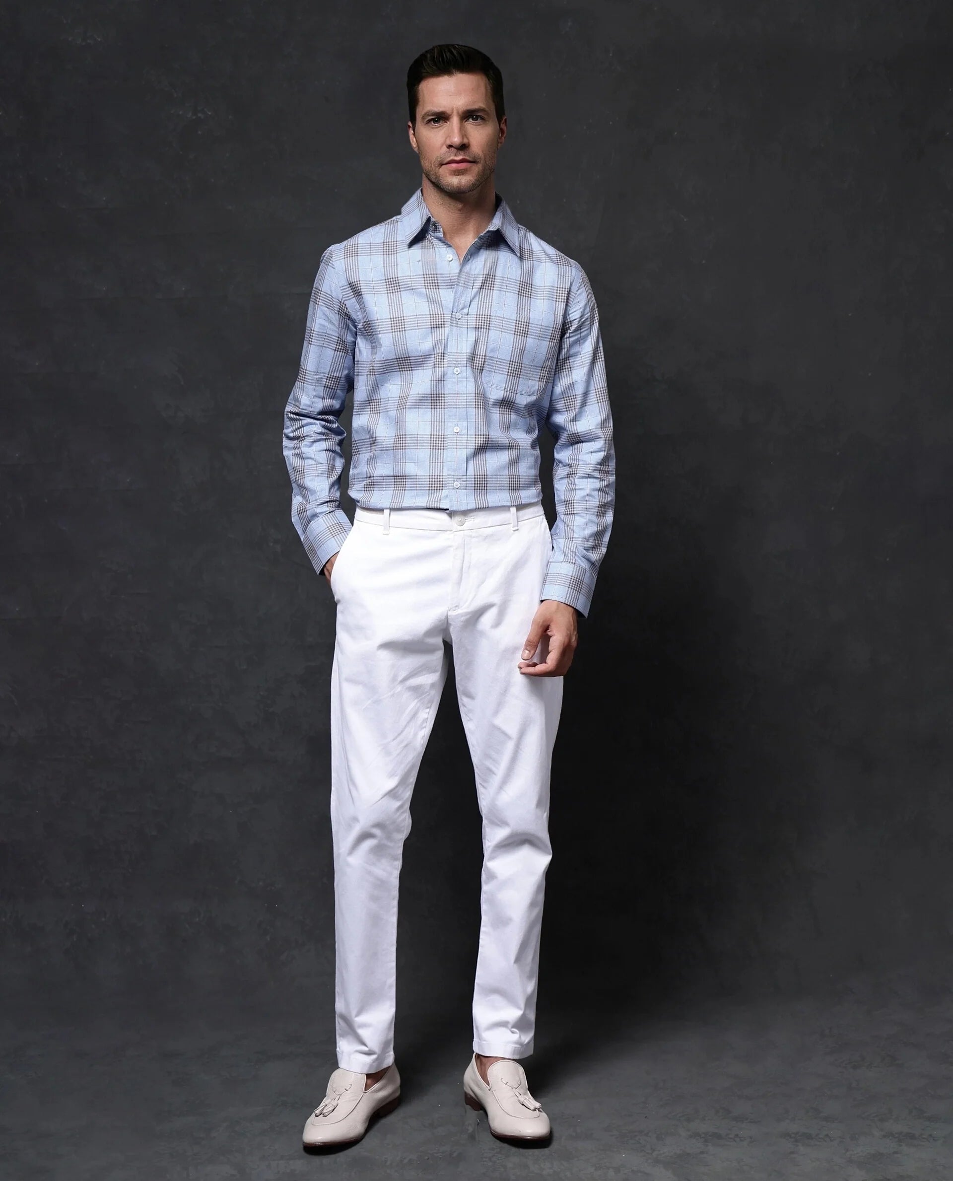 Rare Rabbit Men Mead Blue Full Sleeve Collared Neck Button Closure Regular Fit Checks Shirt