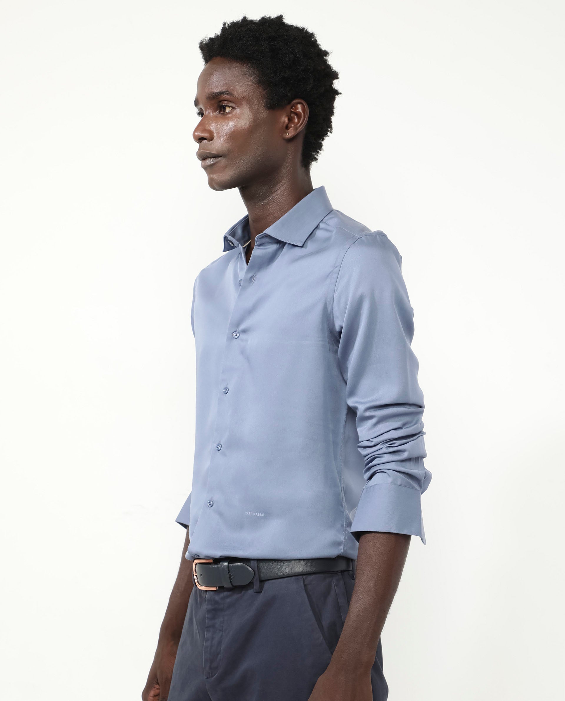 Rare Rabbit Mens Memo LS Pastel Blue Tencel Fabric Full Sleeve Regular Fit Solid Twill Shirt