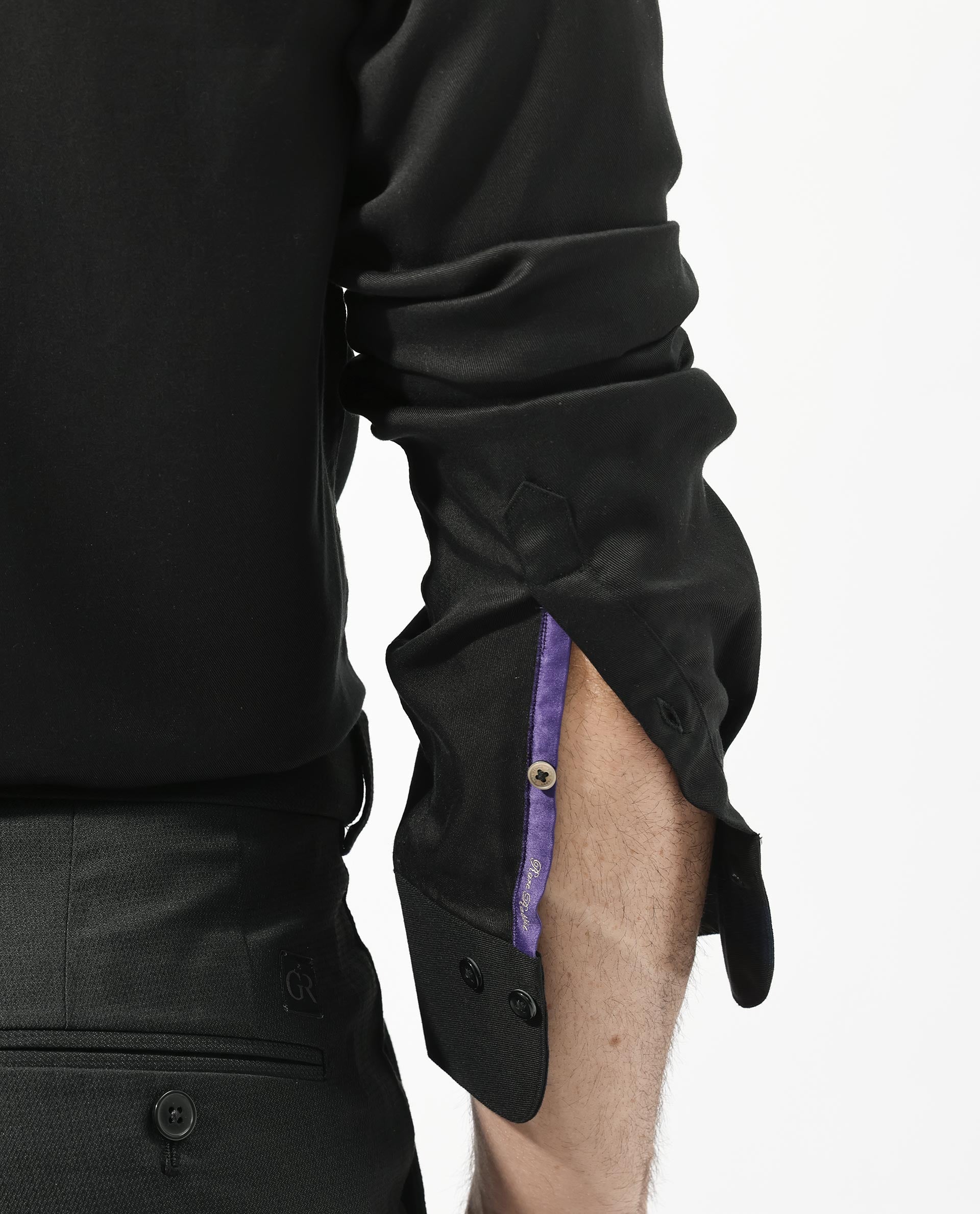 Rare Rabbit Mens Memop Ls Black Tencel Fabric Full Sleeve Solid Shirt