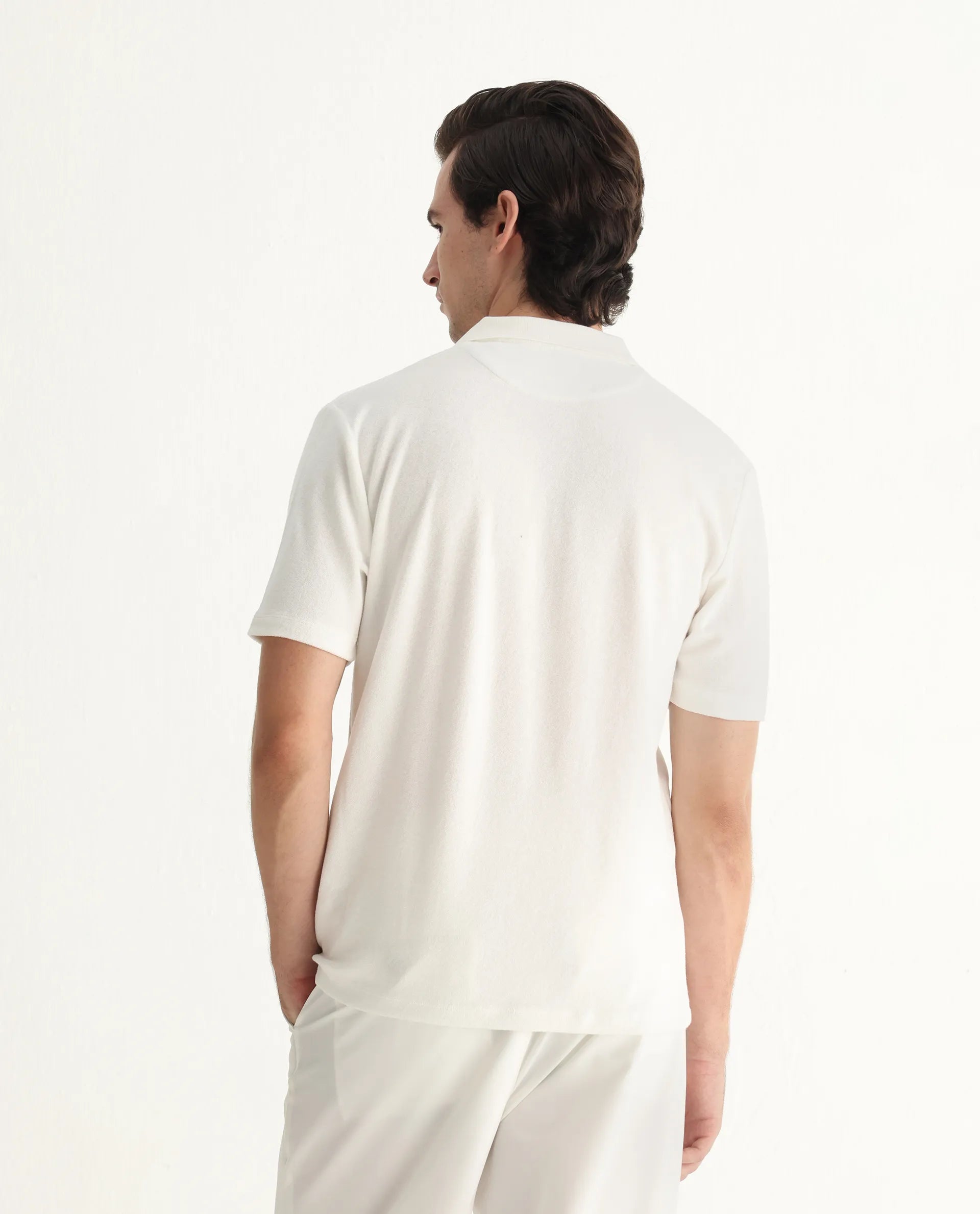 Rare Rabbit Men's Merk White Cotton Textured Regular Fit Half Sleeve Polo