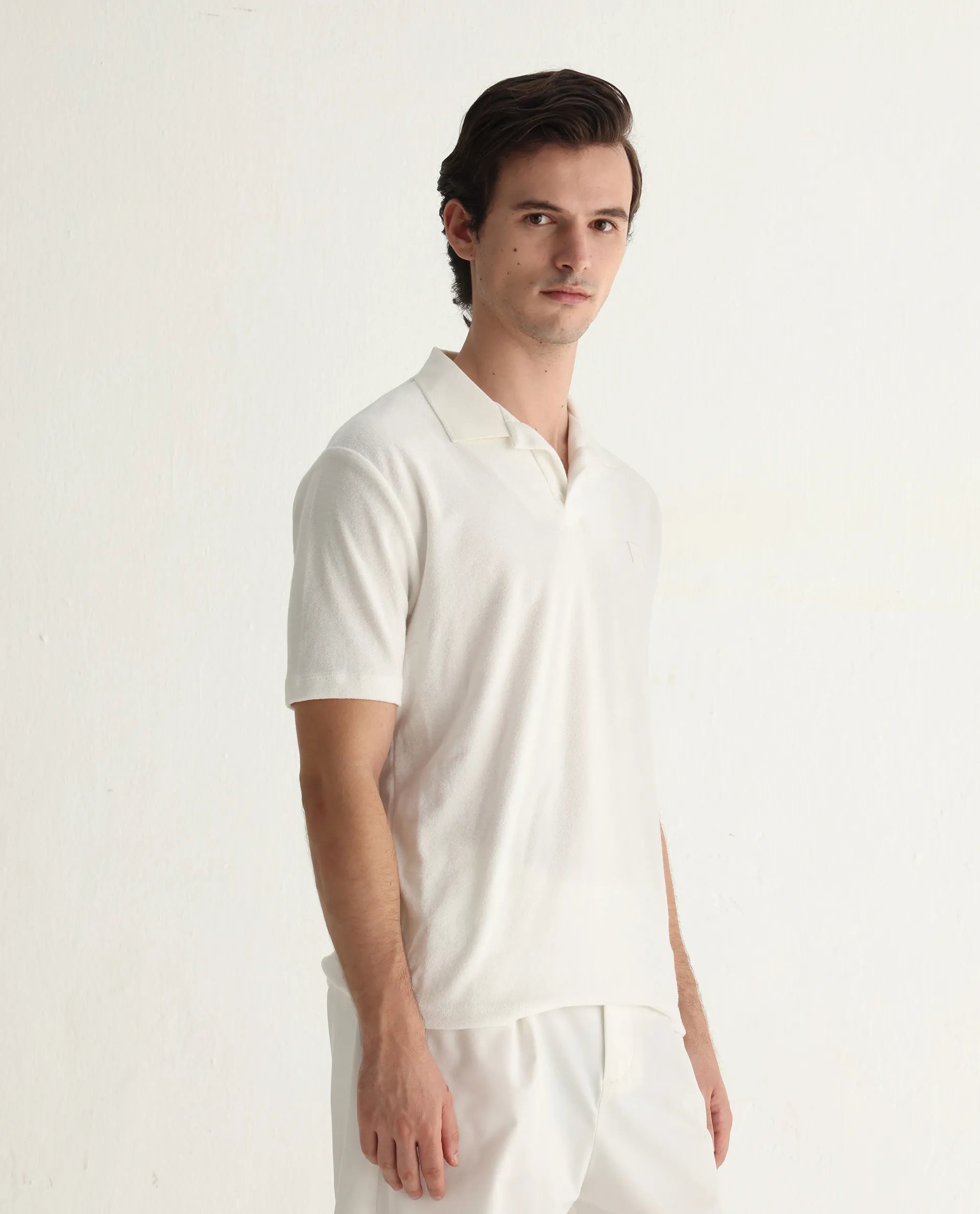Rare Rabbit Men's Merk White Cotton Textured Regular Fit Half Sleeve Polo