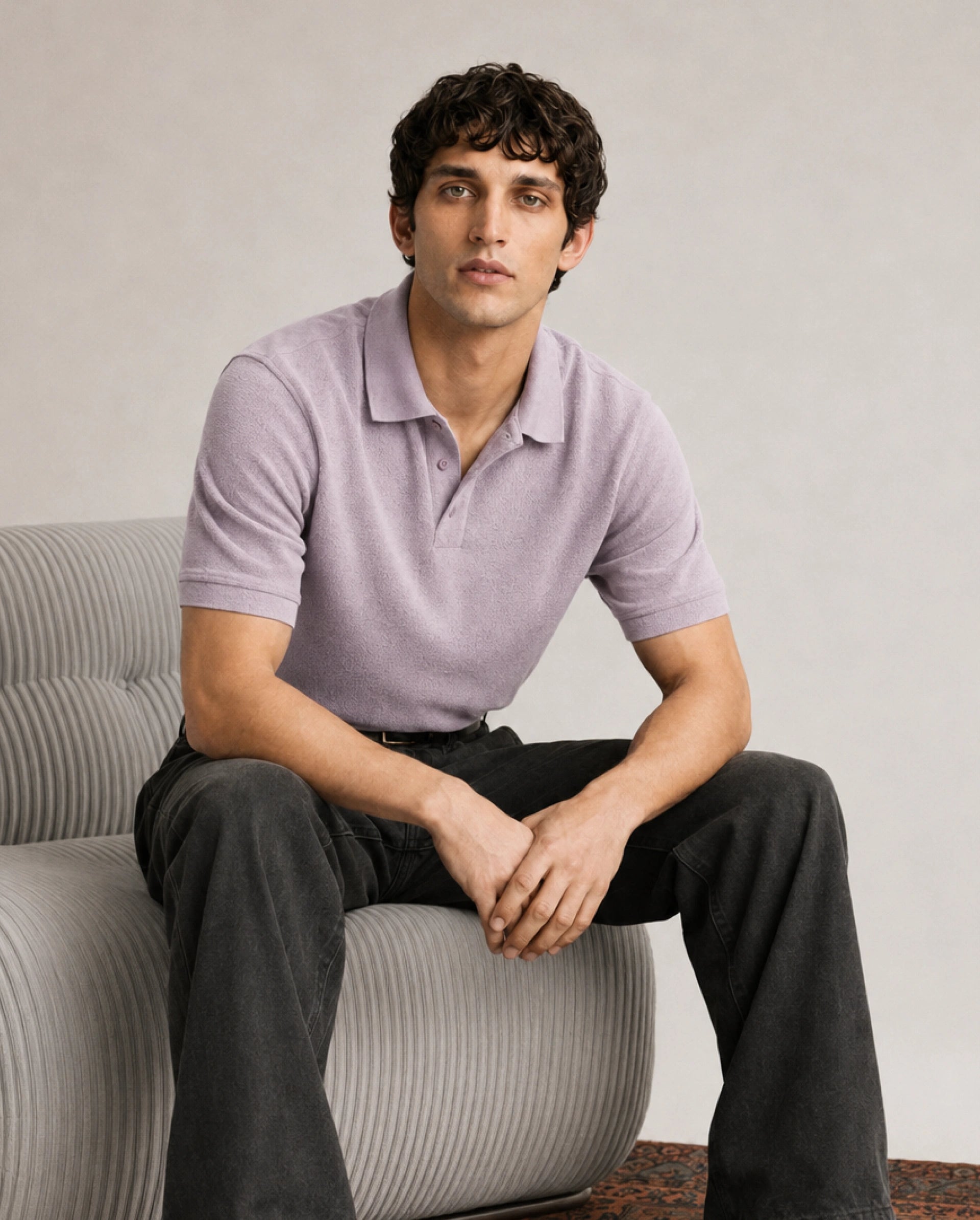 Rare Rabbit Men's Davin-P Light Pink Cotton Blend Spread Collar Regular Plain Polo