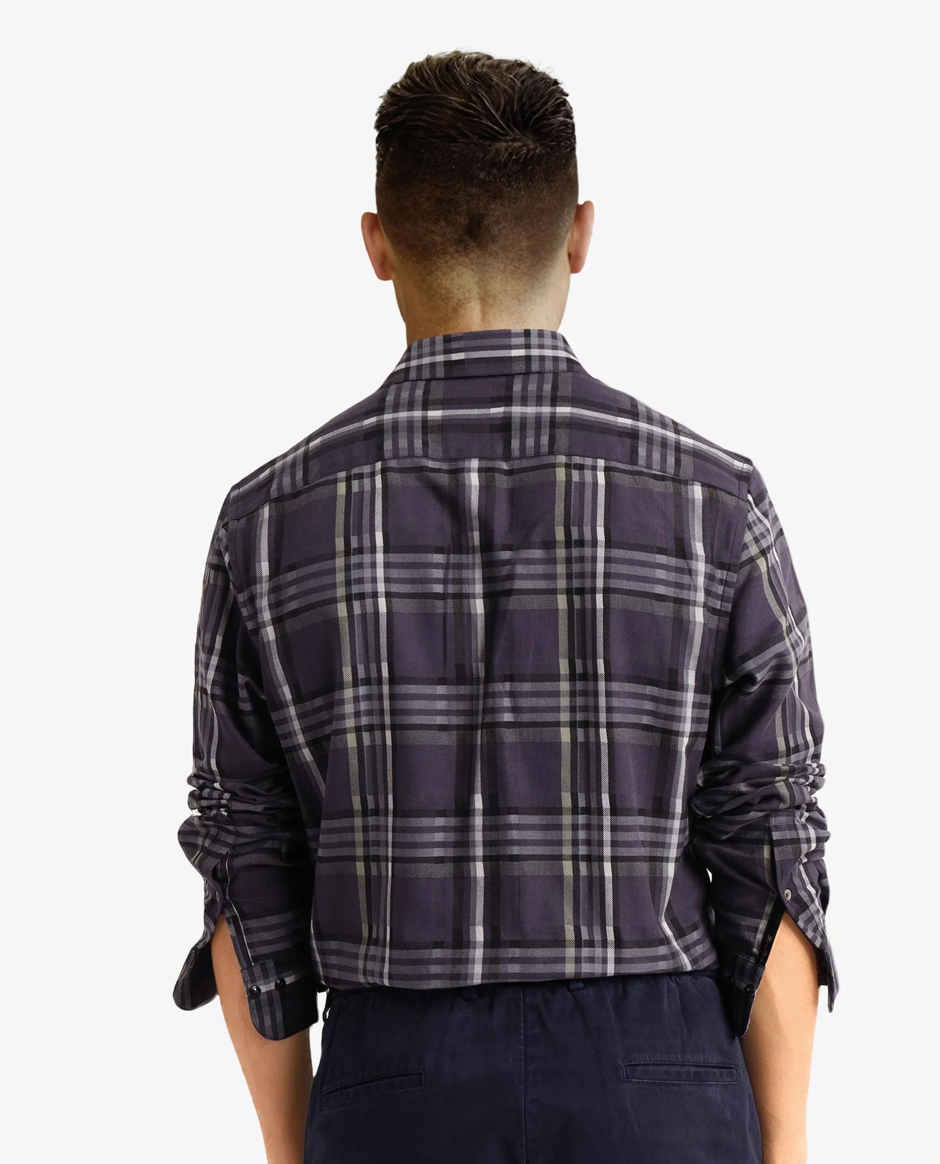 Rare Rabbit Men Mest Navy Cotton Fabric Full Sleeve Regular Fit Check Print Shirt